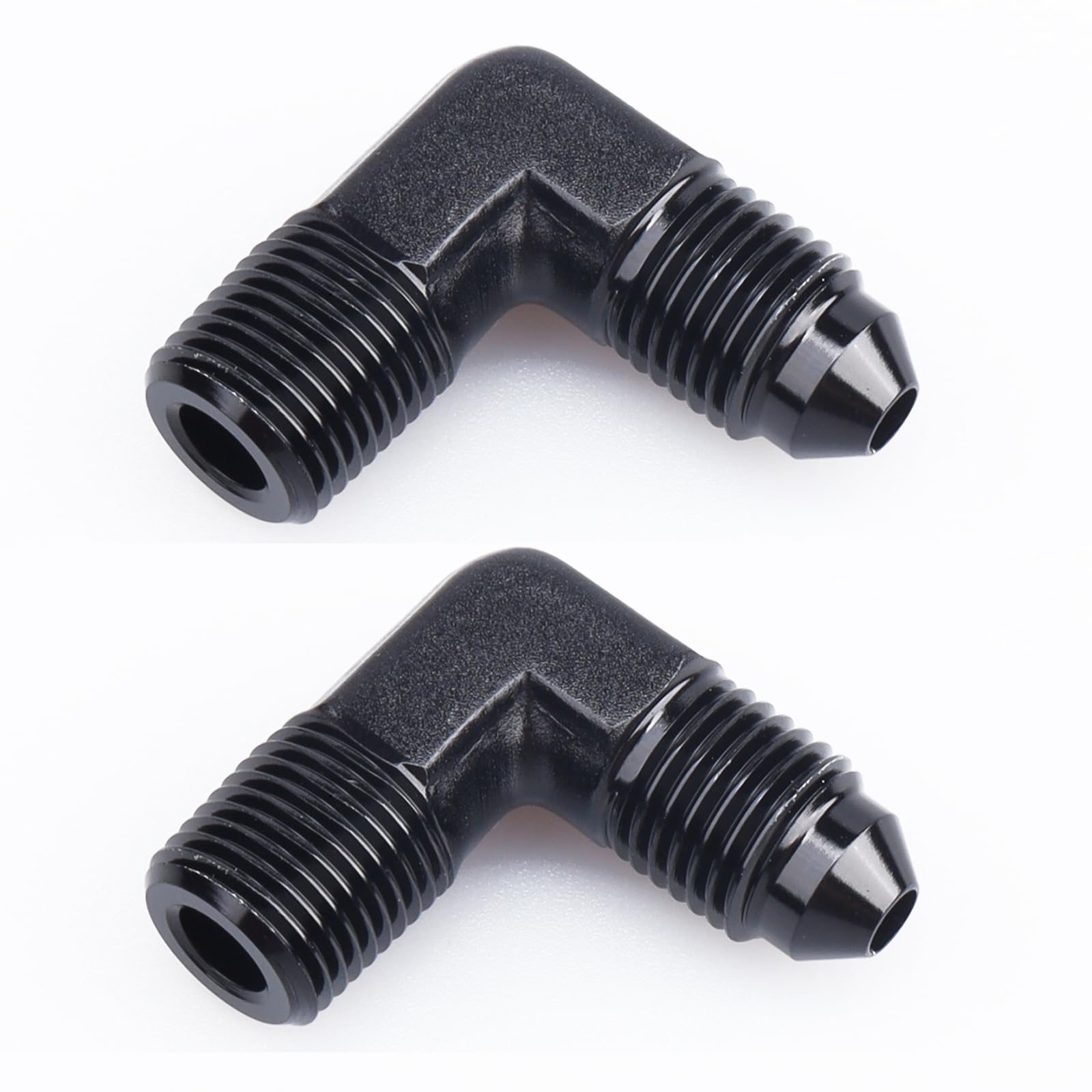 Ac Performance 90 Degree Elbow -4 An Male To 1/4'' Npt Male Fitting Adapter Connector Aluminum Black, Pack Of 2