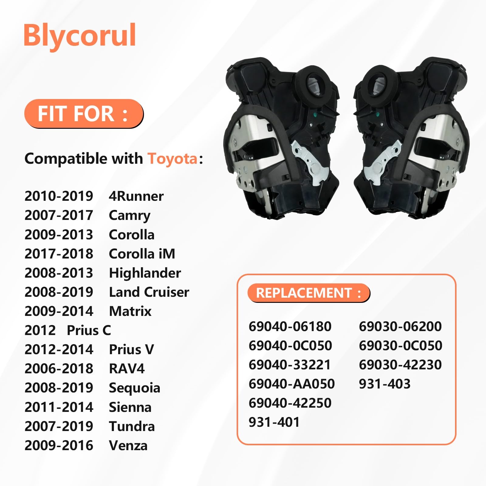 Blycorul 2Pcs Front Door Lock Actuator Motor Compatible with Tundra, Camry, 4Runner, Rav4, Lexus RX350 RX450h, Scion tC xB xD |