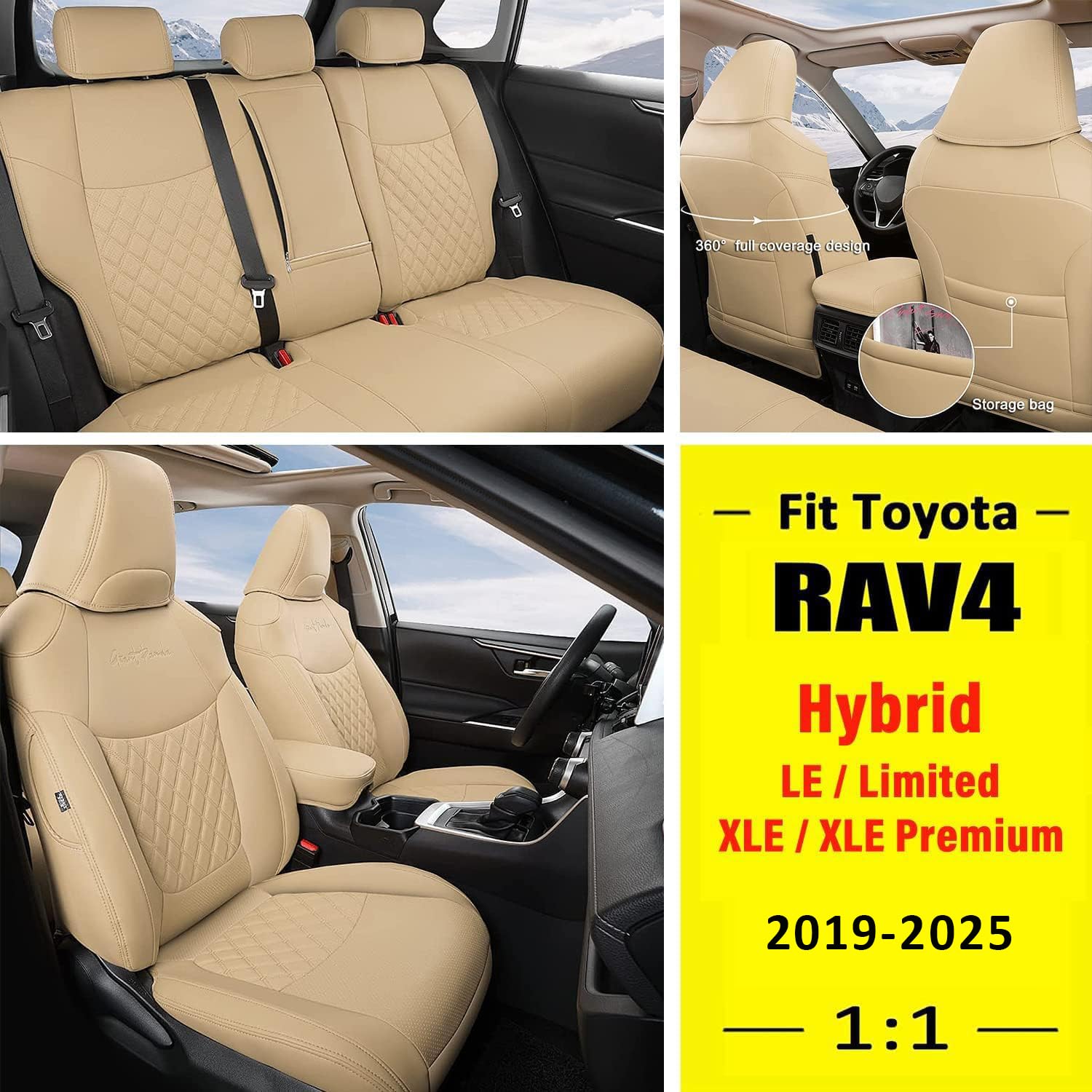 GIANT PANDA Pu Leather Car Seat Covers Full Set Custom Fit for Toyota RAV4 Hybrid LE/Hybrid Limited/Hybrid XLE/Hybrid XLE Premiu