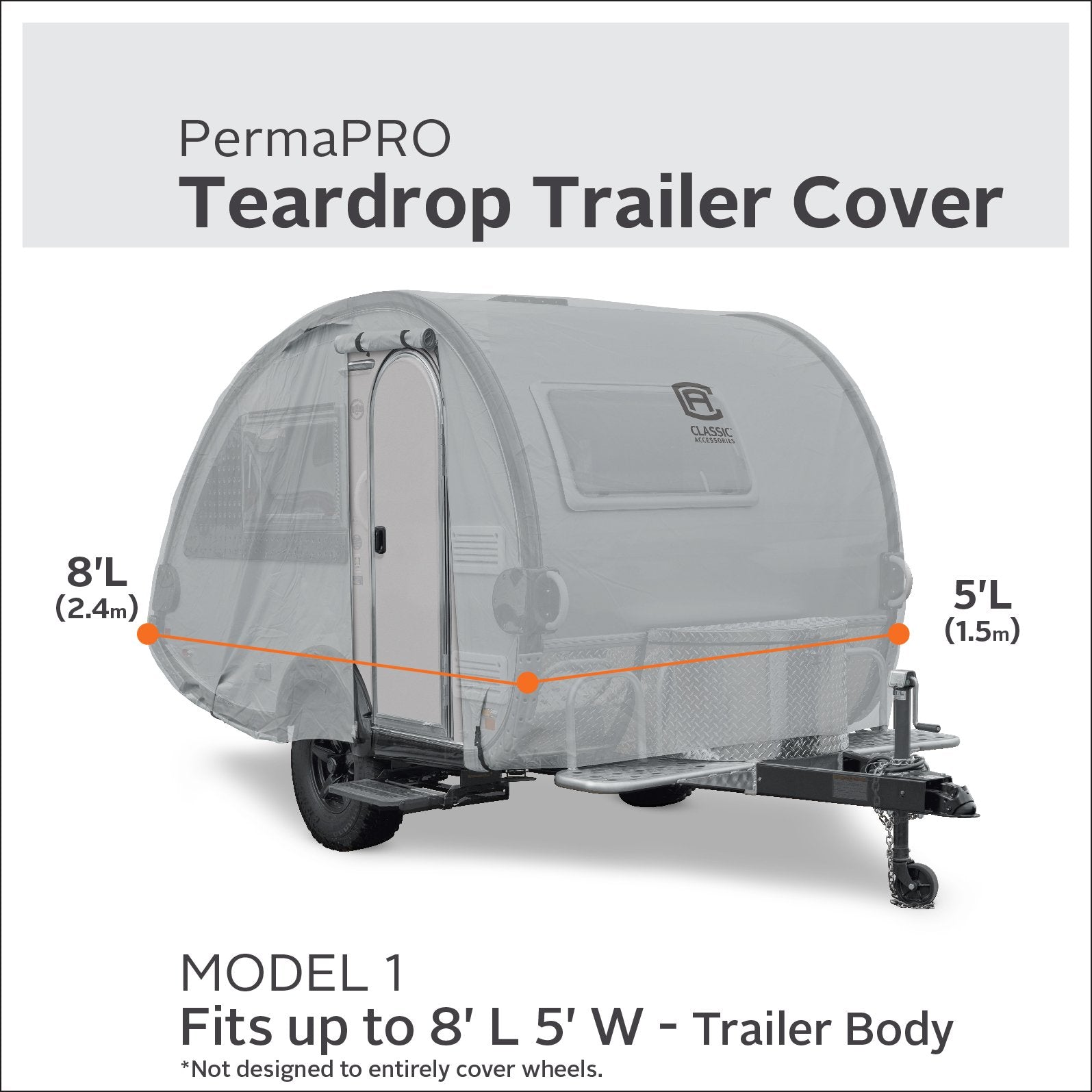 Classic Accessories Teardrop Trailer Cover, 8' - 10'L x 5'W, Grey, Fabric, Model 80-397-141001-RT