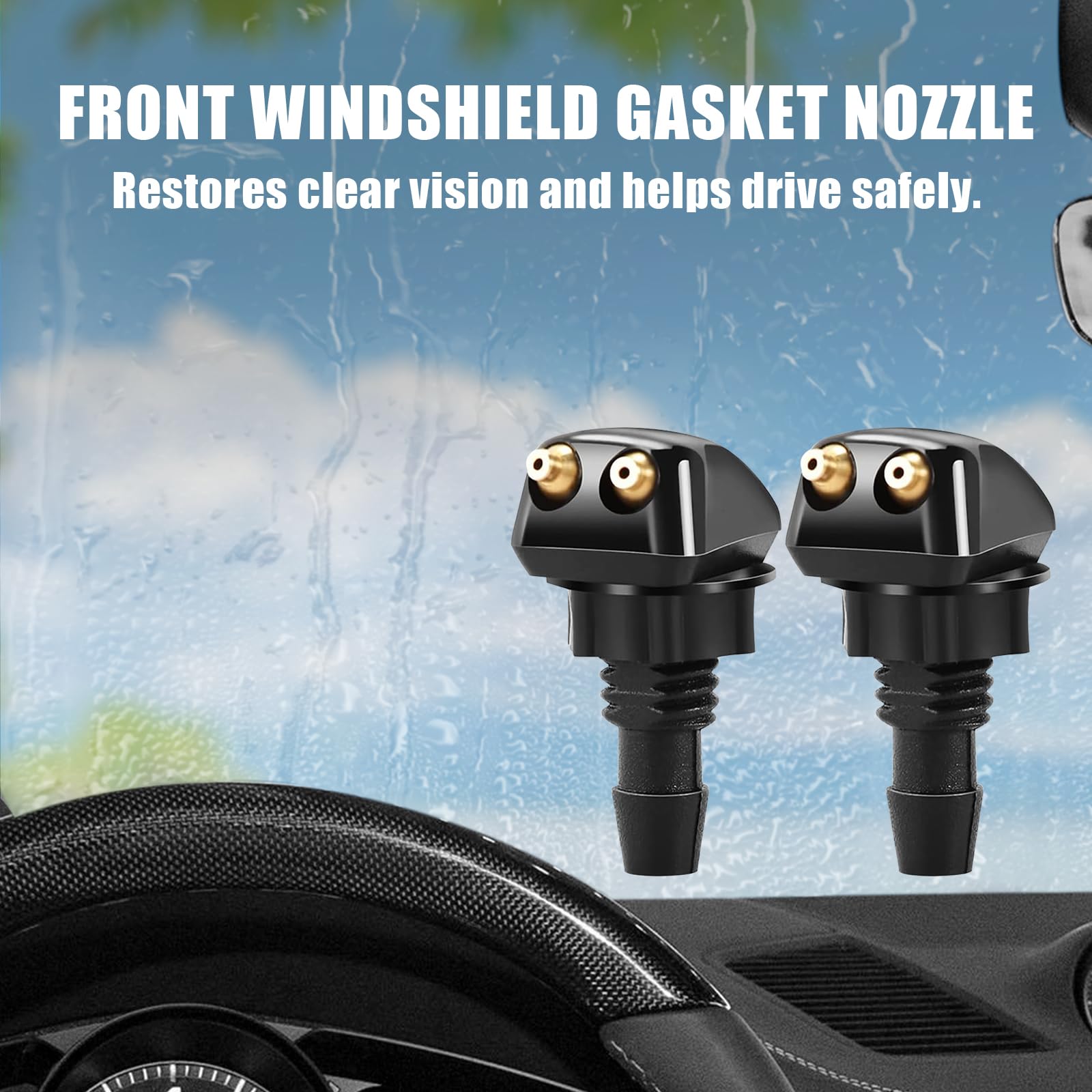 Xbrtaia 2 Pack Front Windshield Washer Nozzles Including Adapters And Hoses, Front Windshield Washer Nozzle Kit,Windshield Washe