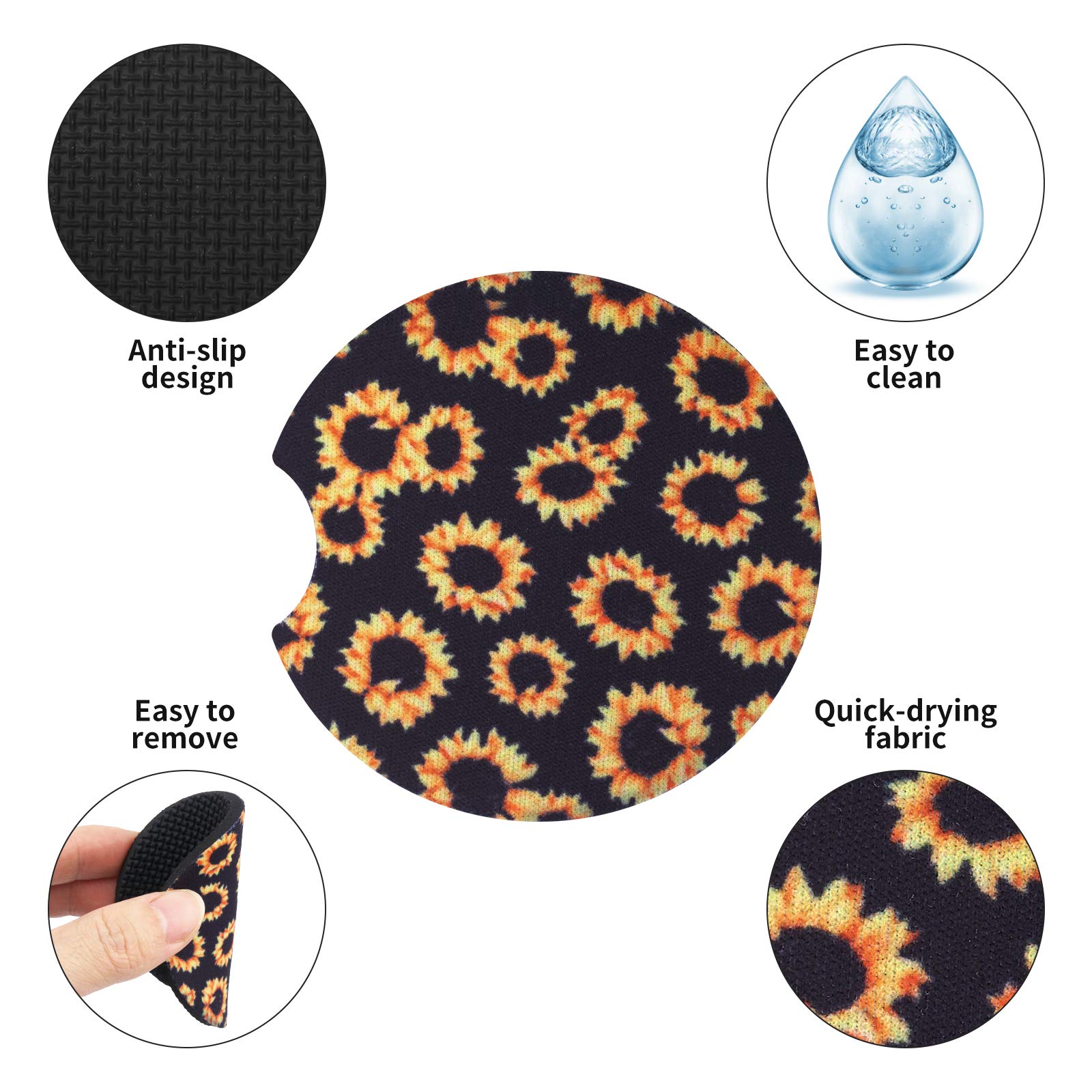 Tifanso Car Cup Holder Coaster, 2 Pack Car Coasters For Cup Holders, Cup Drink Holder Coasters For Car, Cute Car Accessories For Women And Girl (Sunflower)