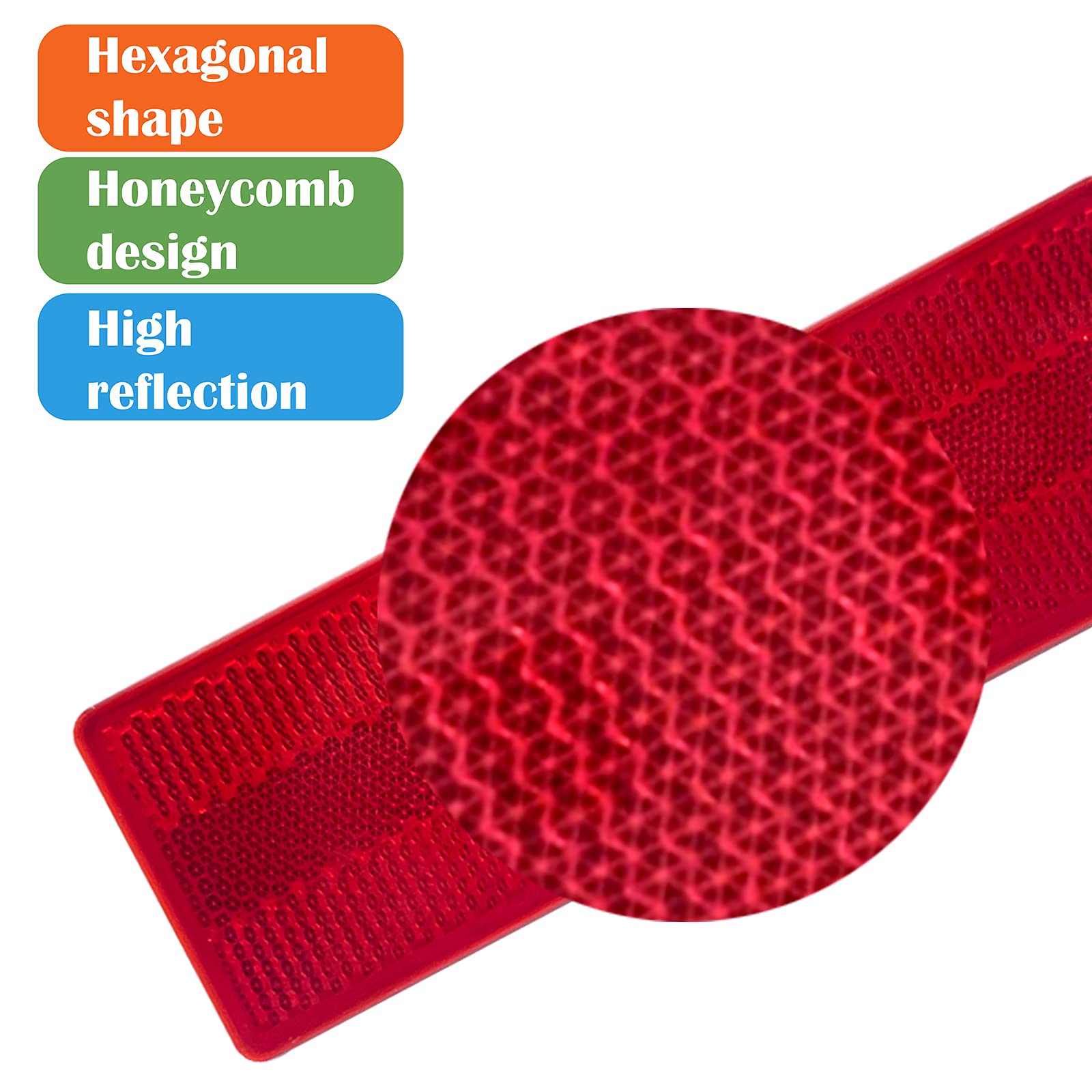 Welnent 4A / Gb23254 / Ccc 2Pcs Rectangle Reflector Self Adhesive Stick On Trailer Driveway Mailbox (Red, Self-Adhesive)