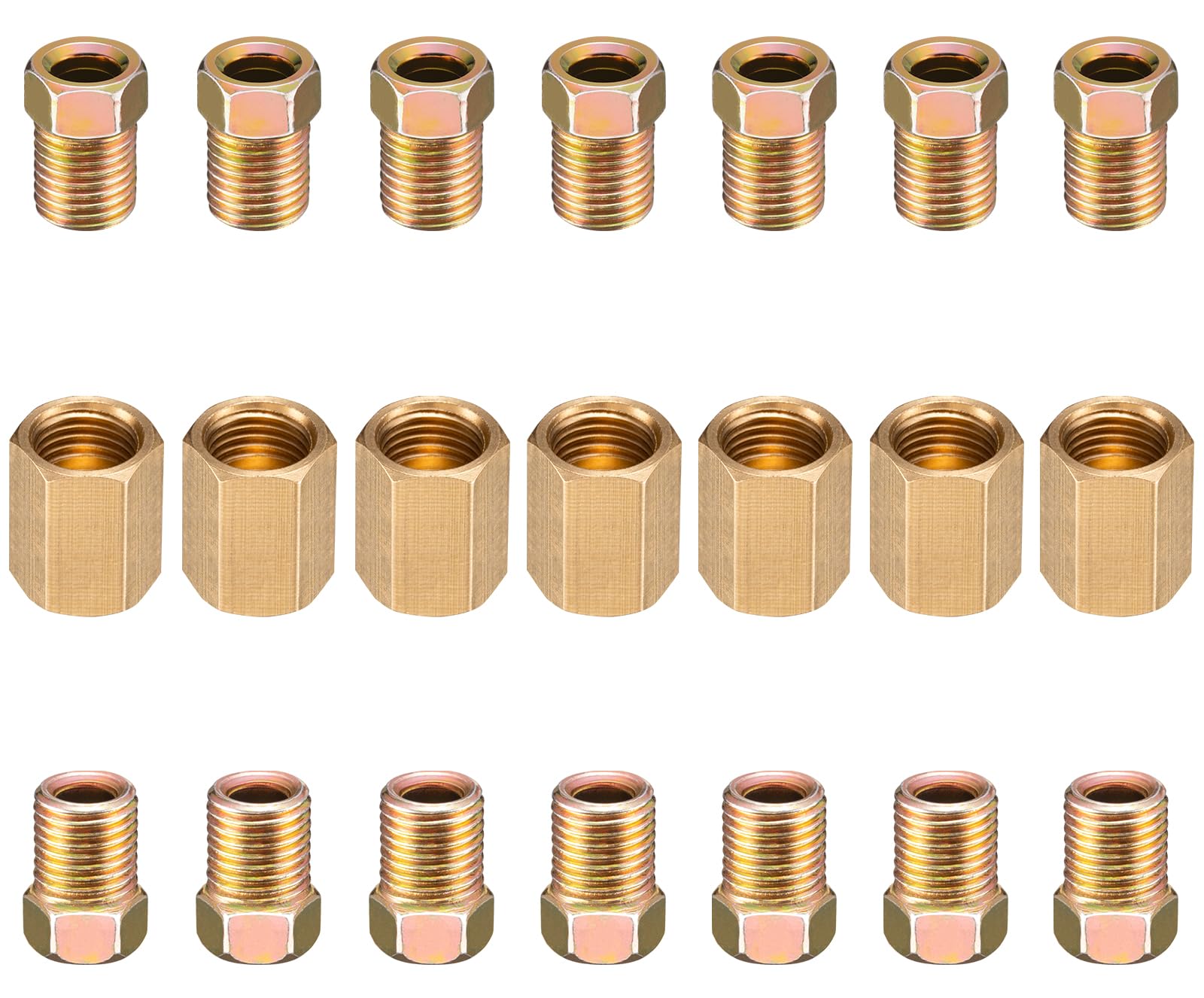 Spurtar 21Pcs 3/16 Brake Line Fittings 3/8 Inch-24 Threads, Brake Line Pressure Fittings for 3/16 Inch Brake Line, Brass Brake L