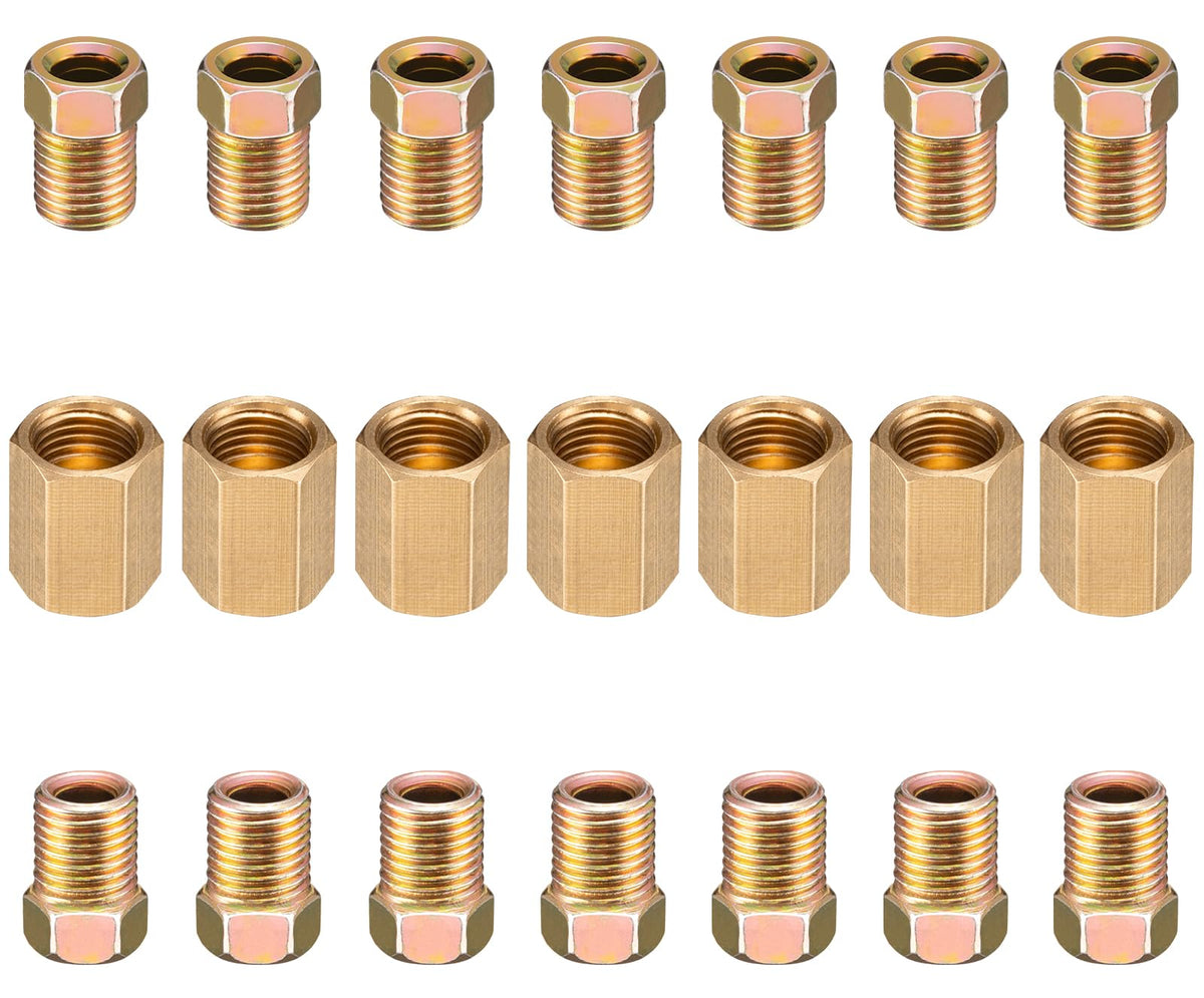 Spurtar 21Pcs 3/16 Brake Line Fittings 3/8 Inch-24 Threads, Brake Line Pressure Fittings for 3/16 Inch Brake Line, Brass Brake L