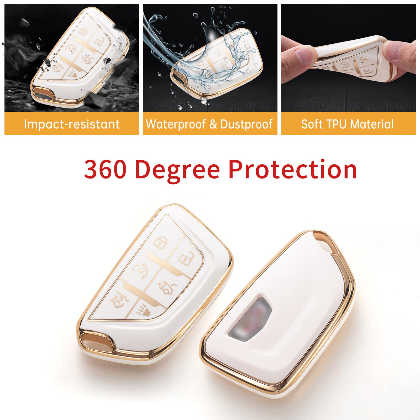 Gematay For Cadillac Key Fob Cover, Key Case Shell Compatible With Cadillac 2020 2021 2022 Ats Ct5 Ct6 Xt4 Xt5 Xts 5/6 Buttons Remote Smart Key Protector