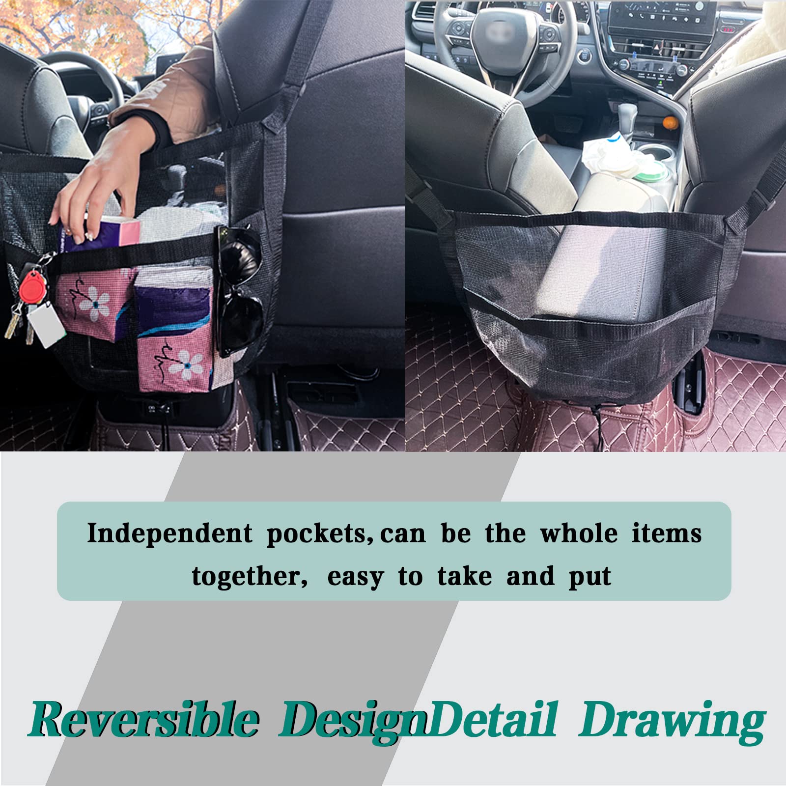 Car Storage Organizer Between Front Seats, Seat Back Net Bag, Net Pocket Handbag Holder, Barrier of Backseat Pet Kids, Driver St