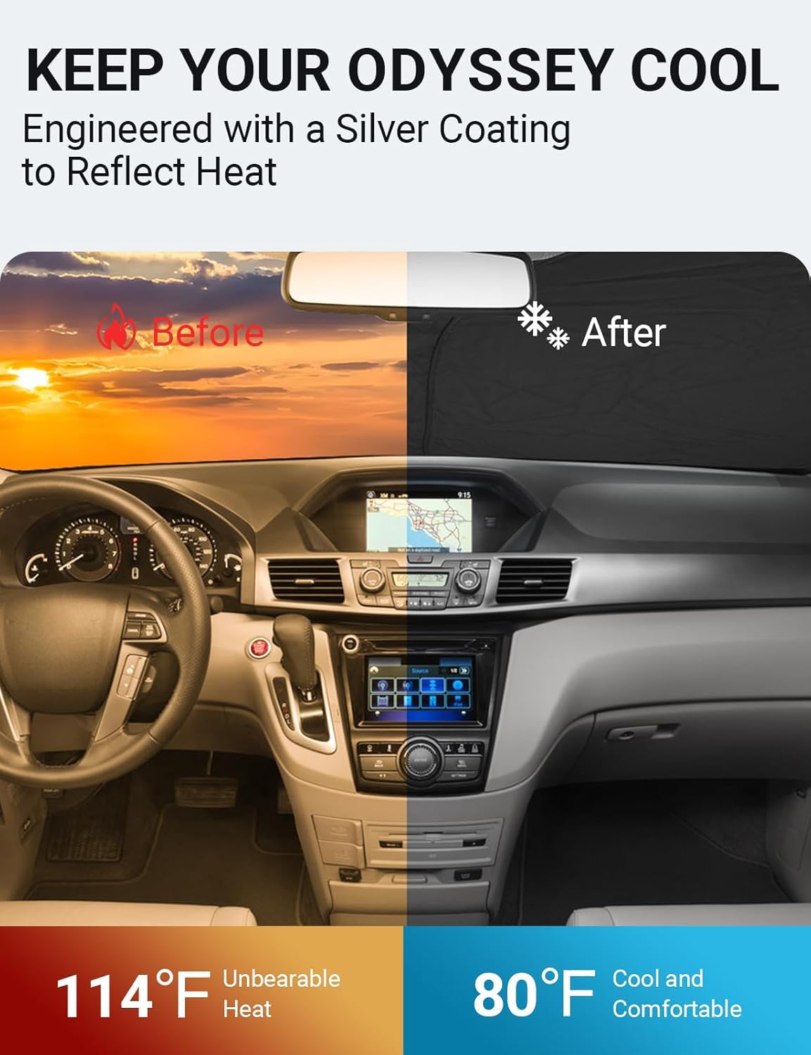 Proadsy 2025 Upgrade Windshield Sun Shade Custom Fit Honda Odyssey 2011-2017 4-Layer Foldable Front Sunshade Protector Sun Visor