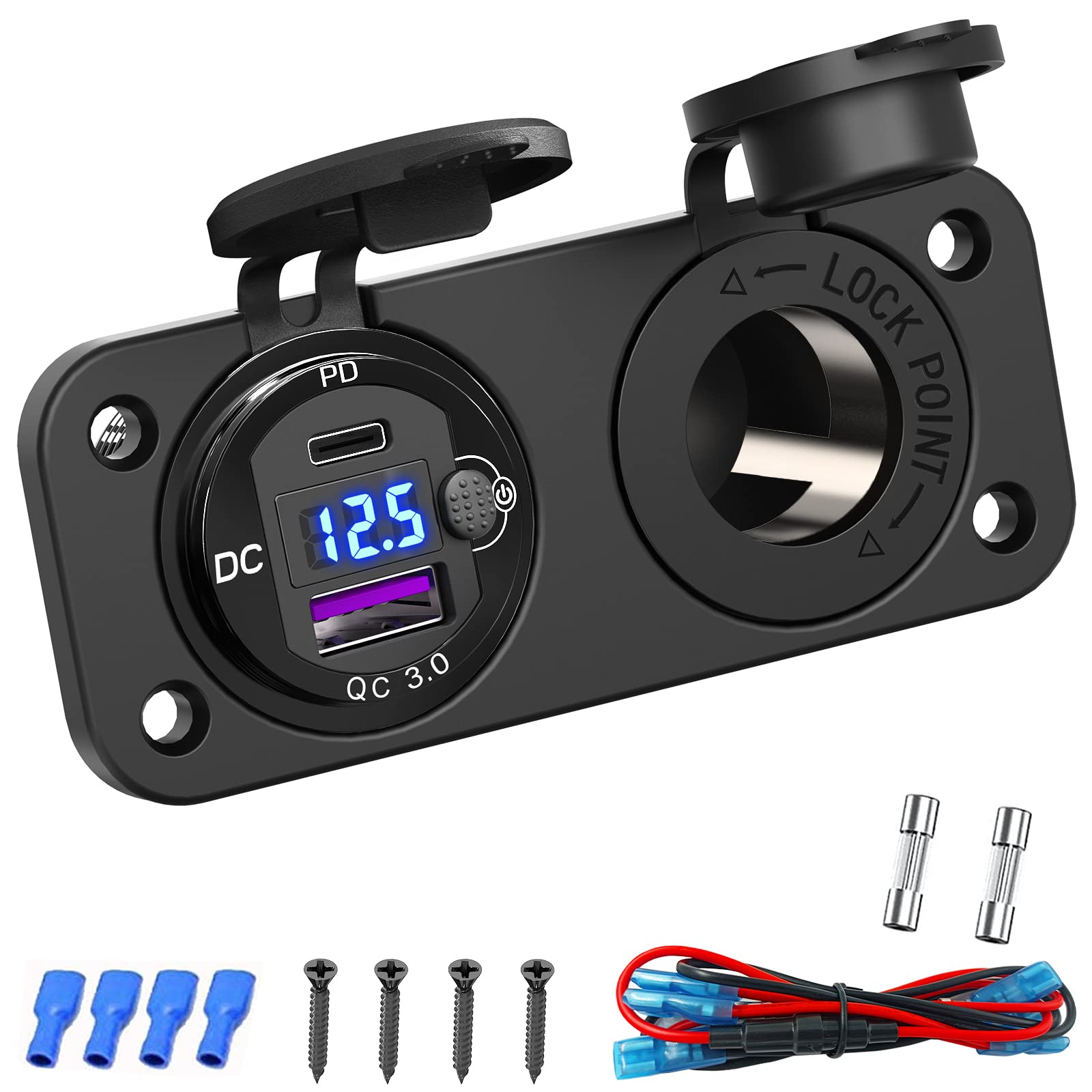 Cigarette Lighter Socket 12 Volt Usb Outlet: Pd 20W C And Qc3.0 Car Port Aluminum Metal 12V Plug, 150W Charger Panel With Power