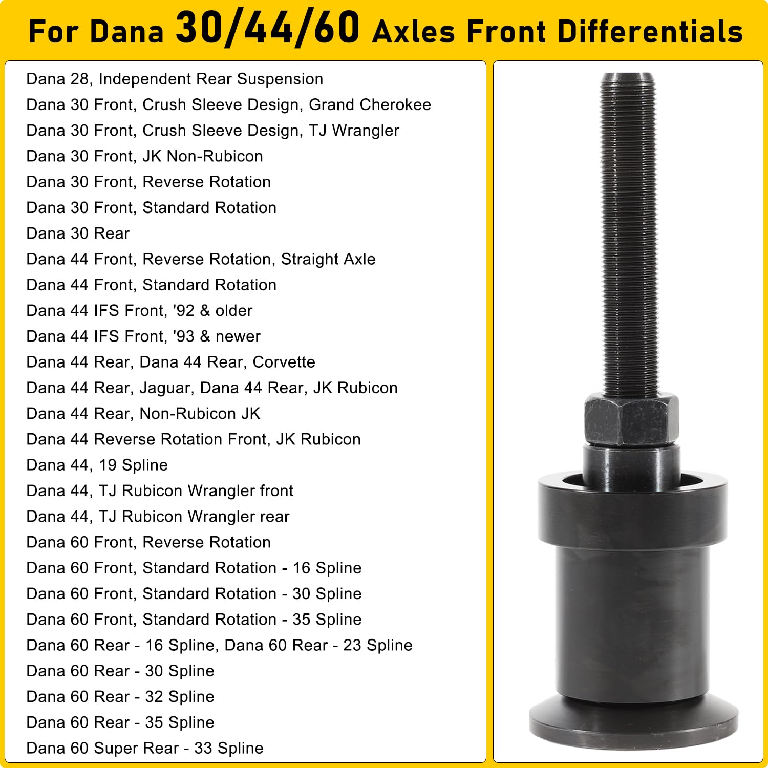Inner Axle Side Seal Installation Tool For Dana 30/44/60 Front & Rear Differentials Compatible With Jeep, Ford, Dodge, Volve Chevrolet, Gmc, International Scout, Jaguar, Isuzu, Mercury Mariner