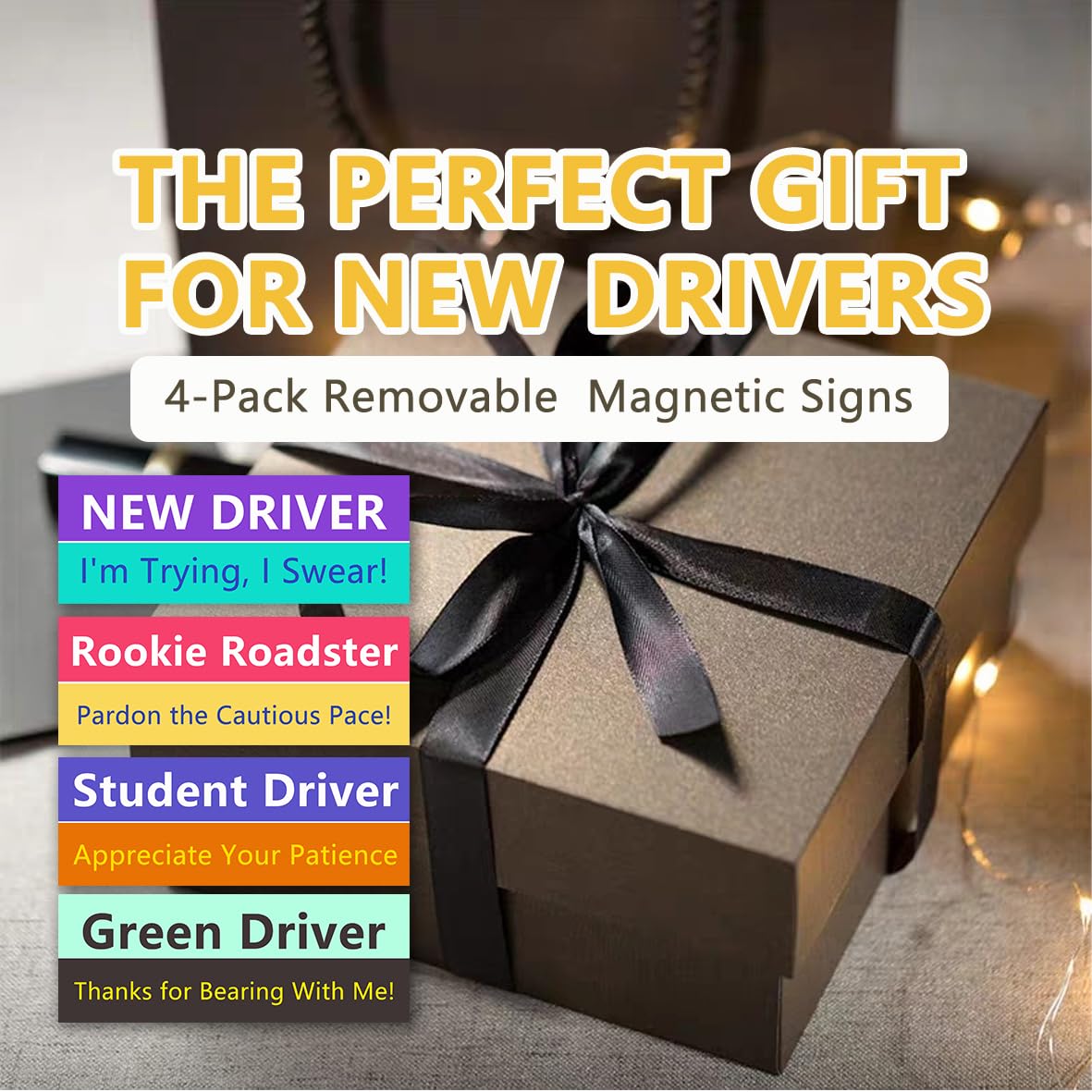 LogFaadCoi 4-Pack 'New Driver' Reflective Magnetic Signs - Removable Safety Warning Bumper Stickers for Cars, Large Size, Durabl