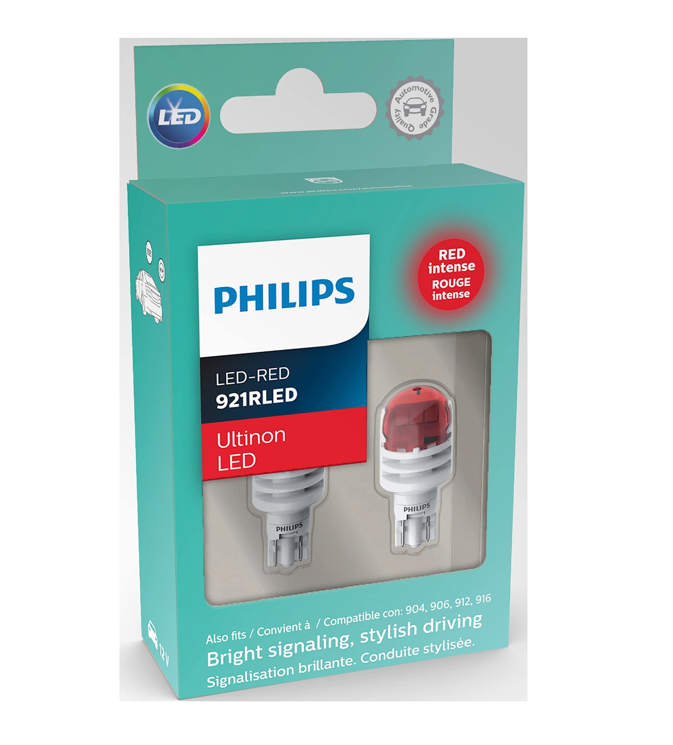 Philips Automotive Lighting 921 Ultinon LED Red Exterior Signaling Bulb, Pack of 2
