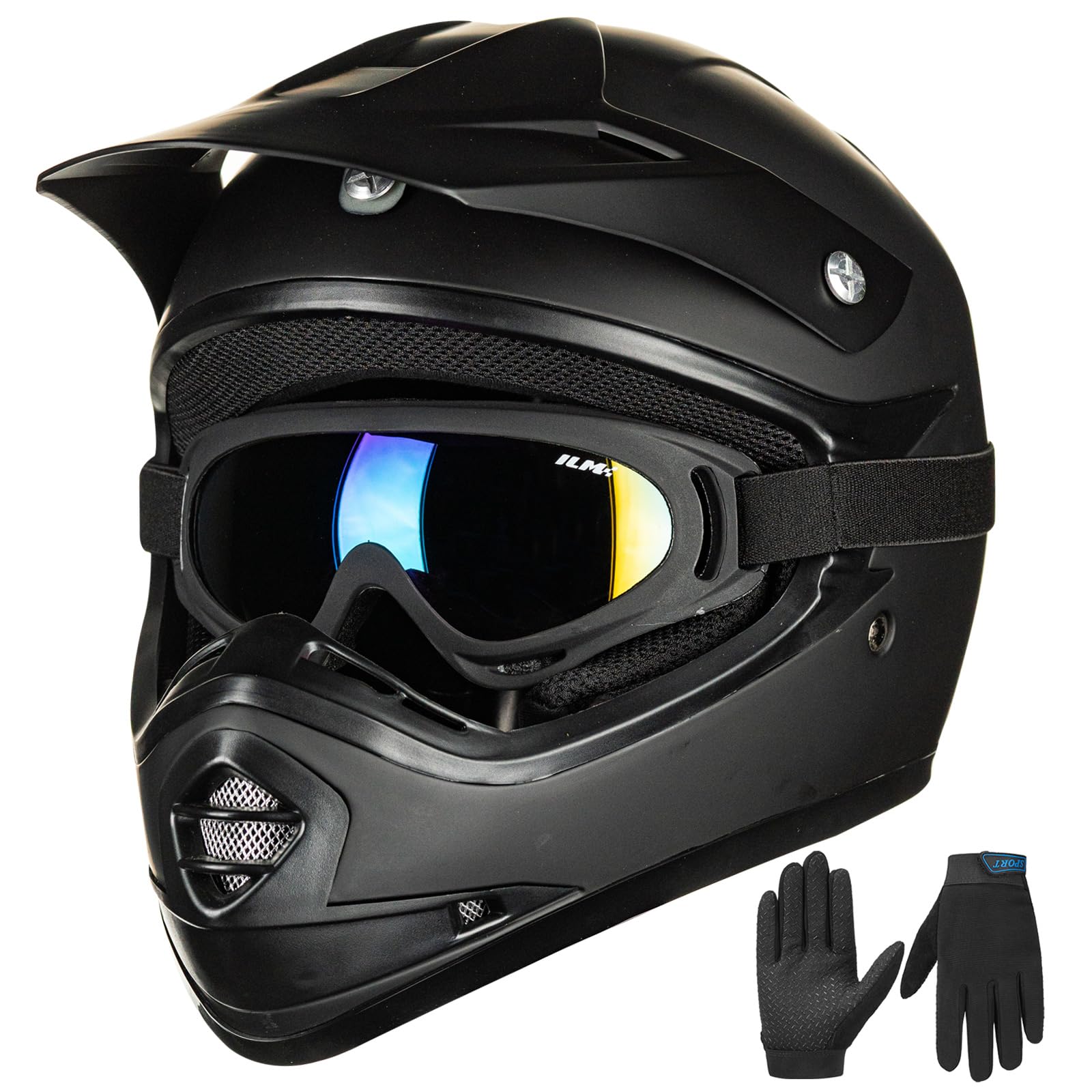 Ilm Youth Kids Atv Motocross Helmet Goggles Sports Gloves Dirt Bike Motorcycle Off Road Dot Approved B07 (Youth-Xl, Matte Black)
