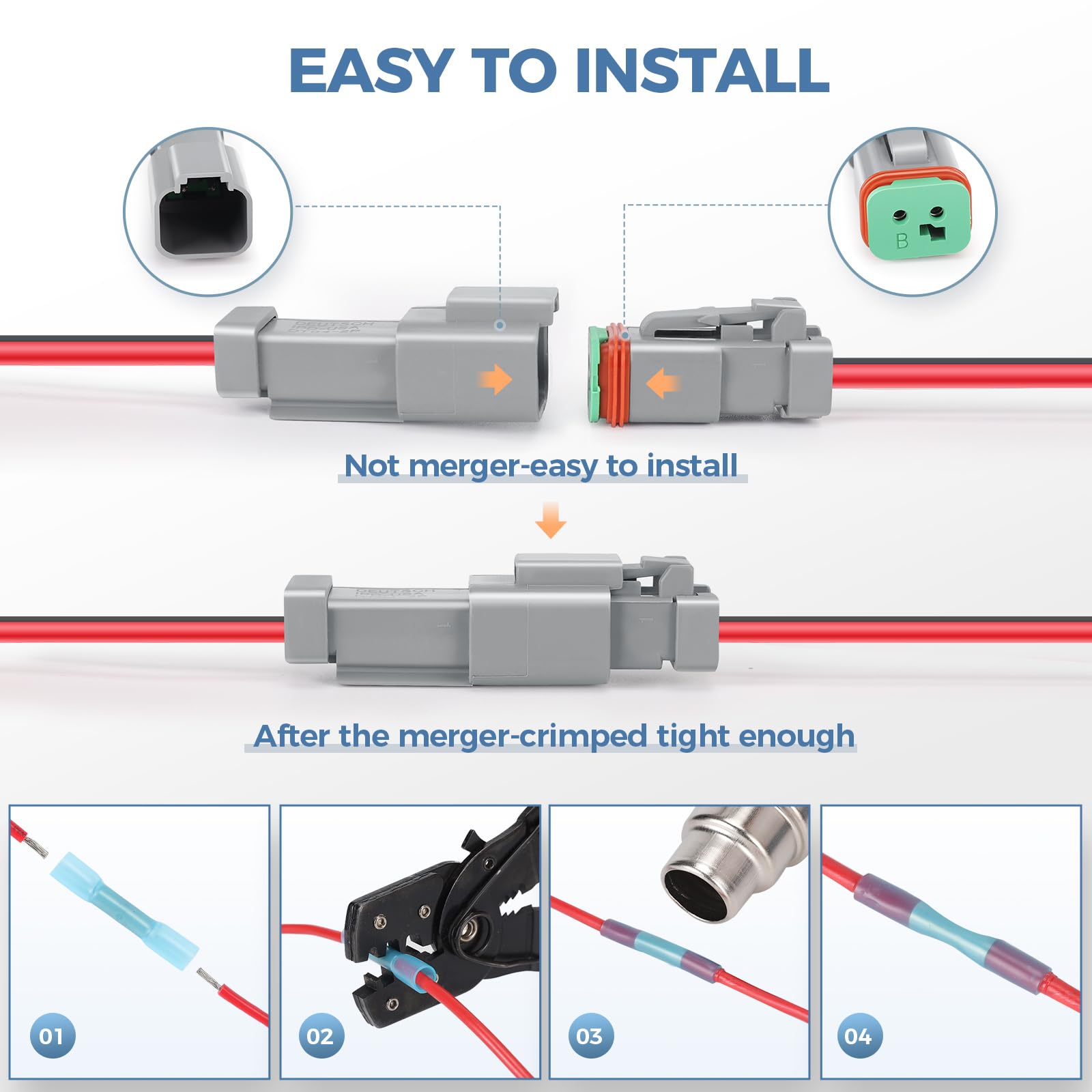 6 Kit Deutsch DT 2 pin Black Male Female Wiring Harness Deutsch Pigtail 2 Wire Way Waterproof Automotive Electrical Connector 16