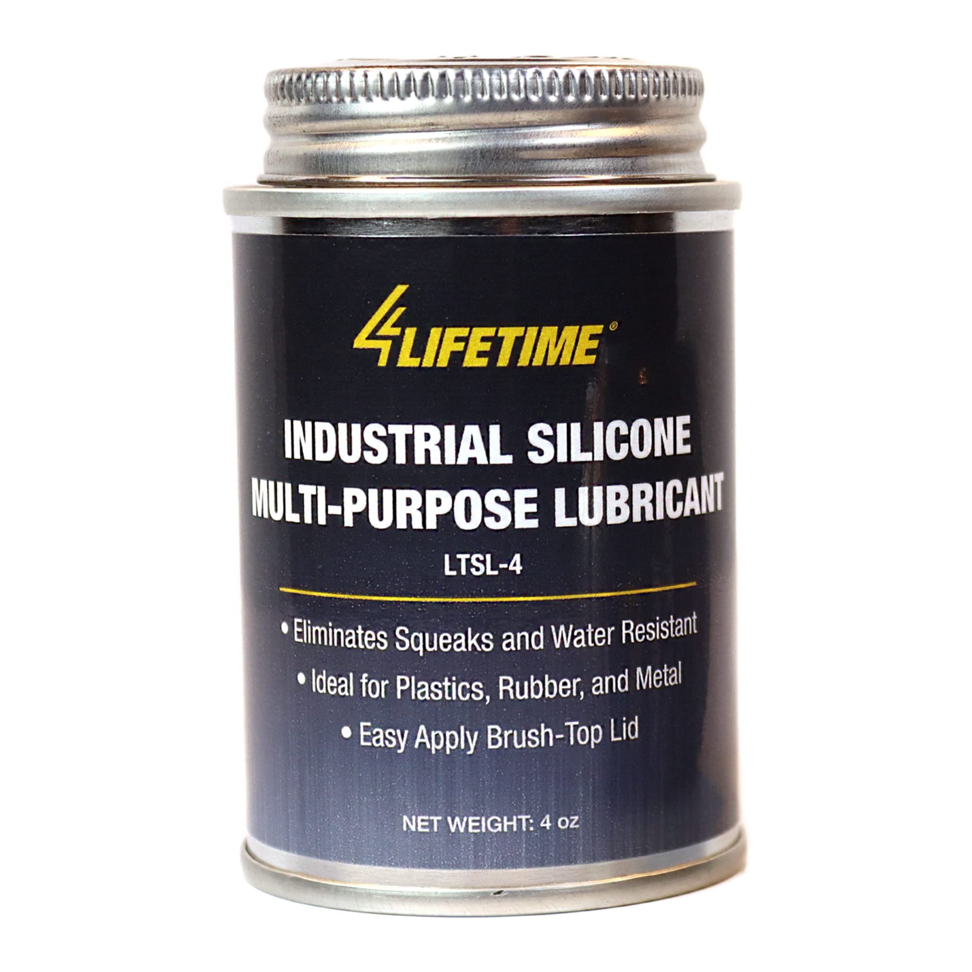 4Lifetimelines Multipurpose Automotive Silicone Lubricant For Rubber, Metal, Glass, And Plastic Surfaces, Brush Top Can - 4 Oz, Heat And Moisture Resistant, Automotive Silicone Lubricant