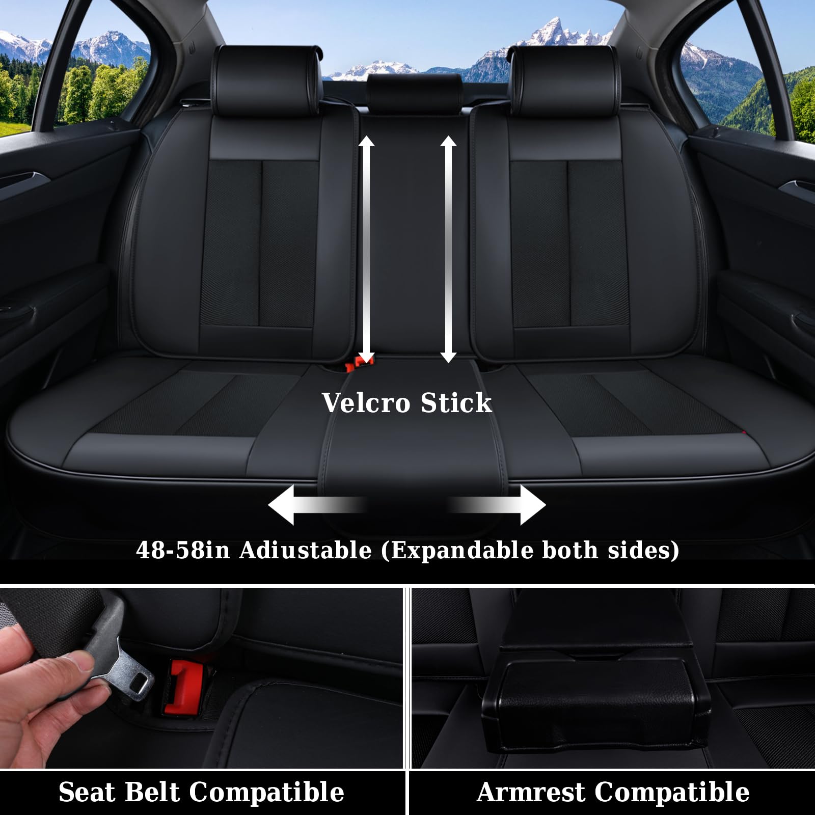 Coverado Front And Back Seat Covers 5 Pieces, Full Set Universal Seat Covers For Cars, Breathable Fabric&Leather Car Seat Protec