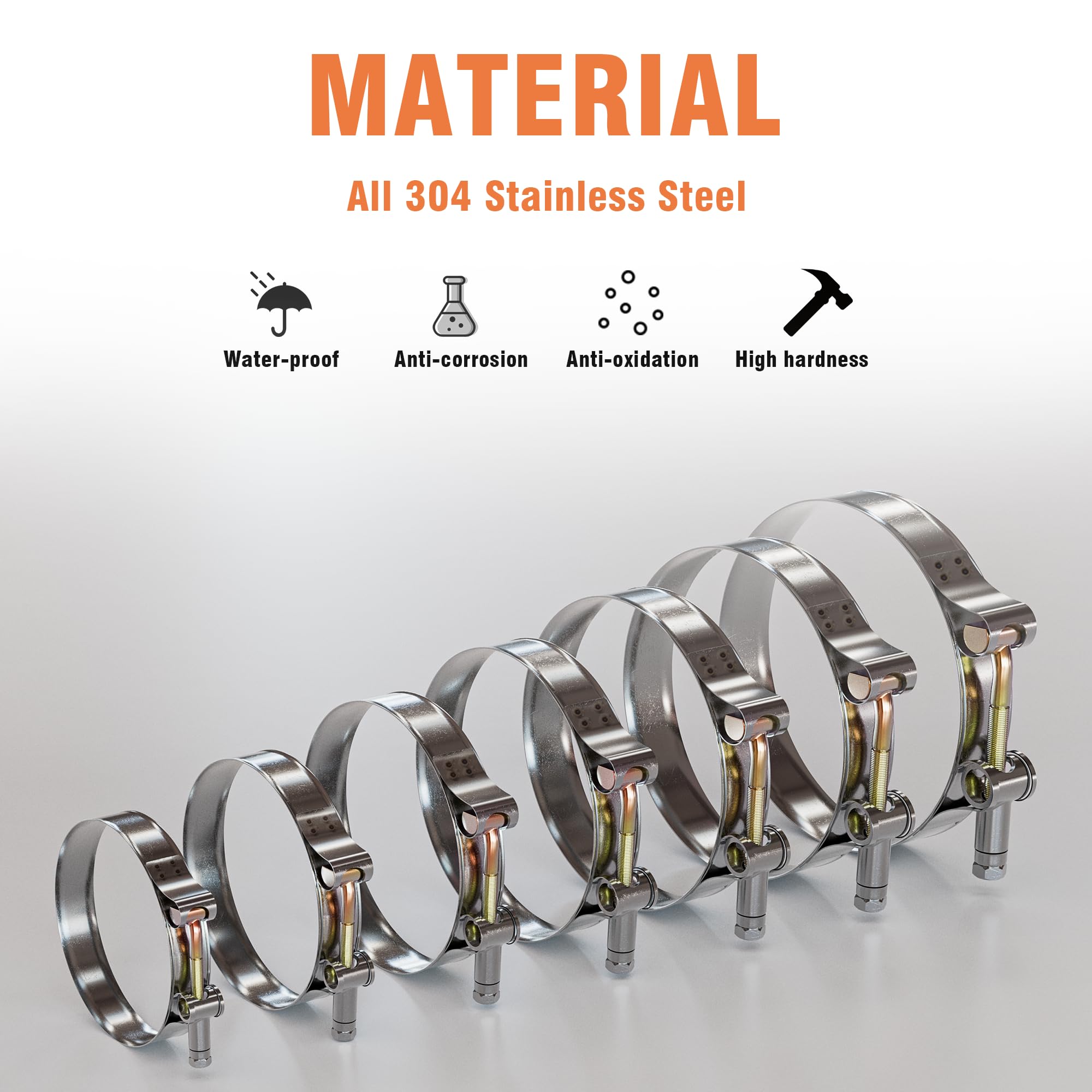 Wysiwyka 14 Pcs 7 Sizes T-Bolt Hose Clamps, 304 Stainless Steel Turbo Intake Intercooler Clamp,Working Range 32-91Mm For 1-3'' H