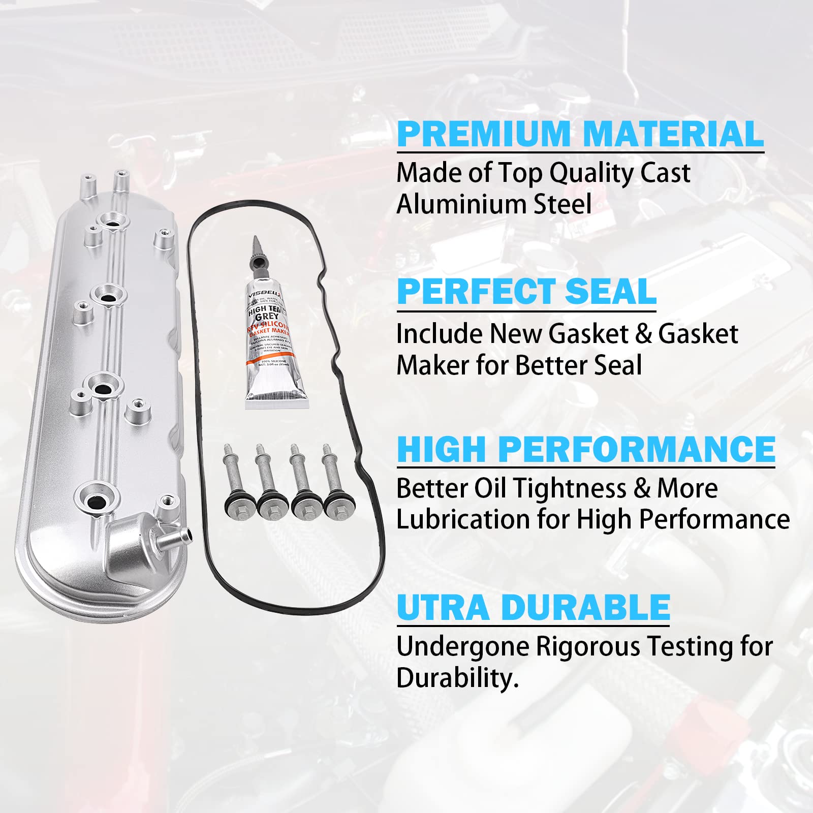 Valve Cover With Gaskets - Compatible With 1999-2010 4.8L, 5.3L, 5.7L, 6.0L, 6.2L Chevy Silverado, Suburban, Tahoe, Trailblazer, Gmc Sierra, Yukon, Cadillac Escalade - Replace 12570427 264-965