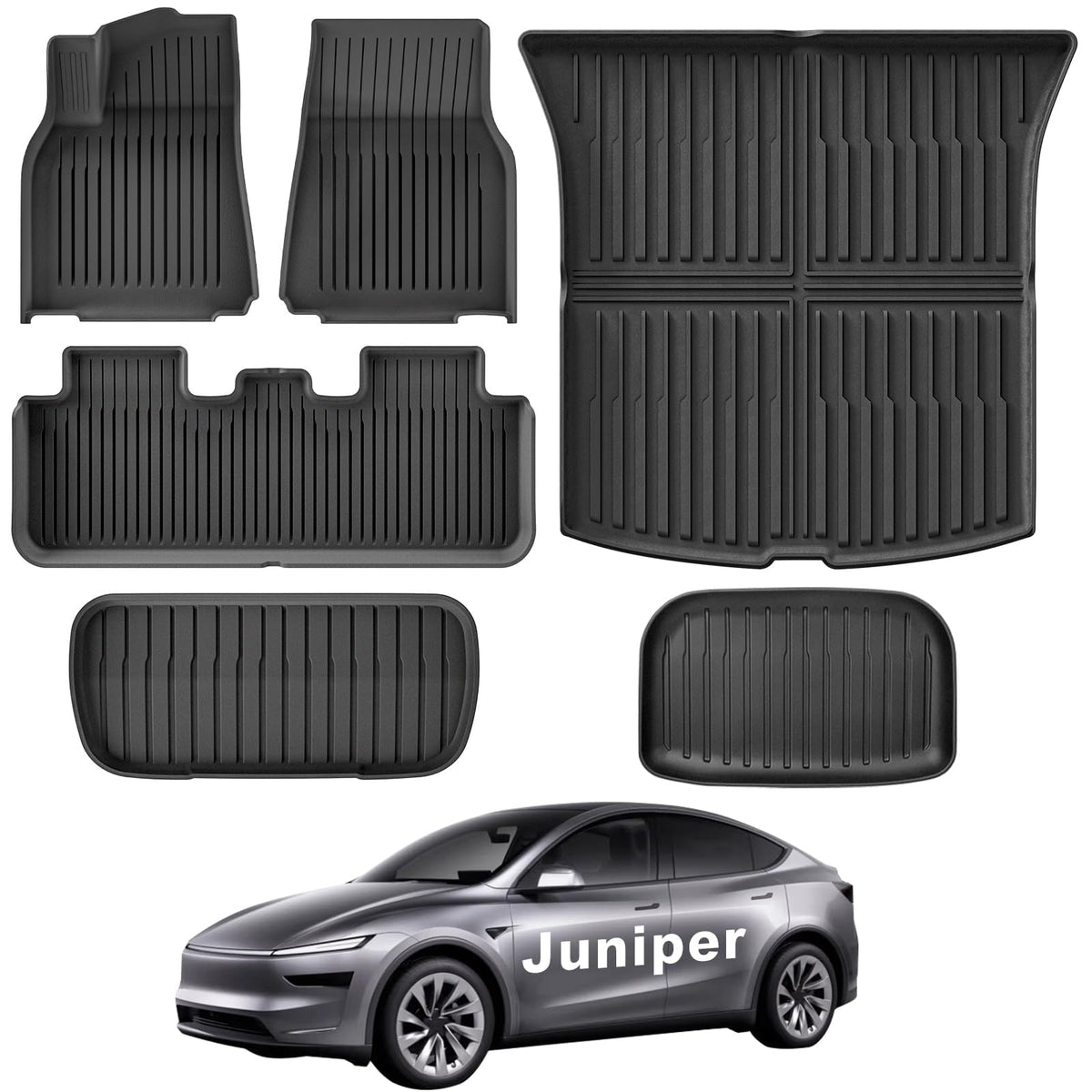 Weize New 2025 Tesla Model Y Juniper Floor Mats And Cargo Liners 5-Seat All Weather Non-Slip Floor Liners And Cargo Trunk Mats A