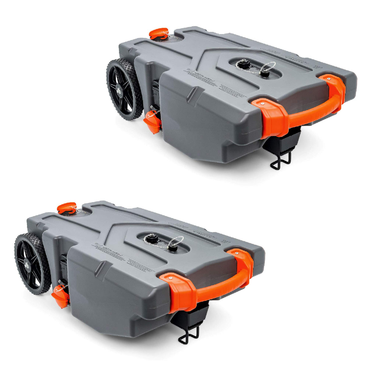 Camco 36 Gal Heavy Duty Rhino Portable Rv Waste Tank With Wheels, Sewer Hose, Steel Tow Adapter, And Accessories, Gray (2 Pack)