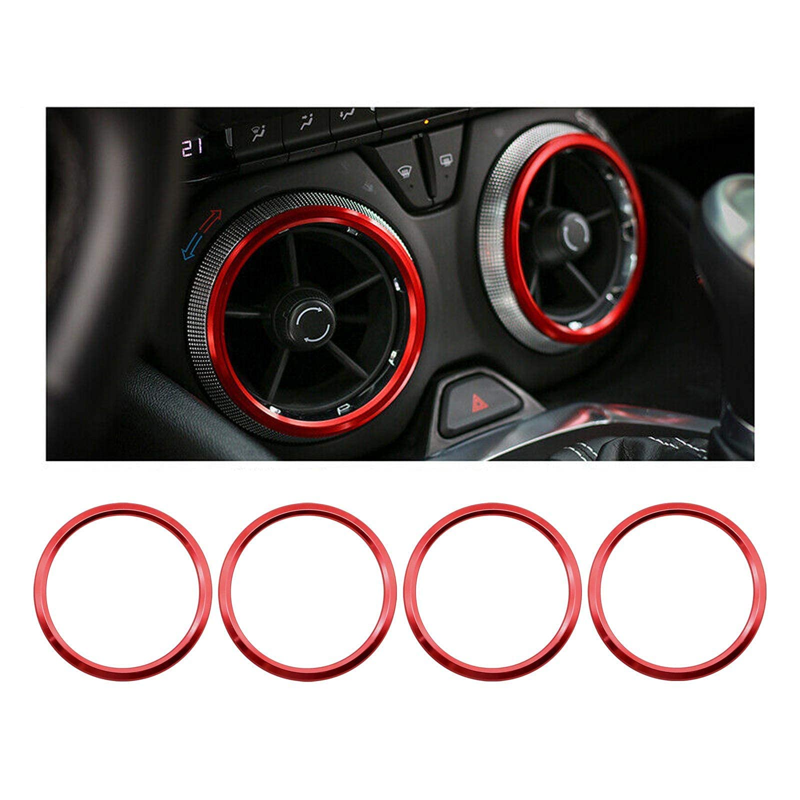 Secosautoparts 4Pcs Interior Air Vent Outlet Red Aluminum Ring Cover Decor Compatible With Chevrolet Camaro 2016 2017 2018 2019