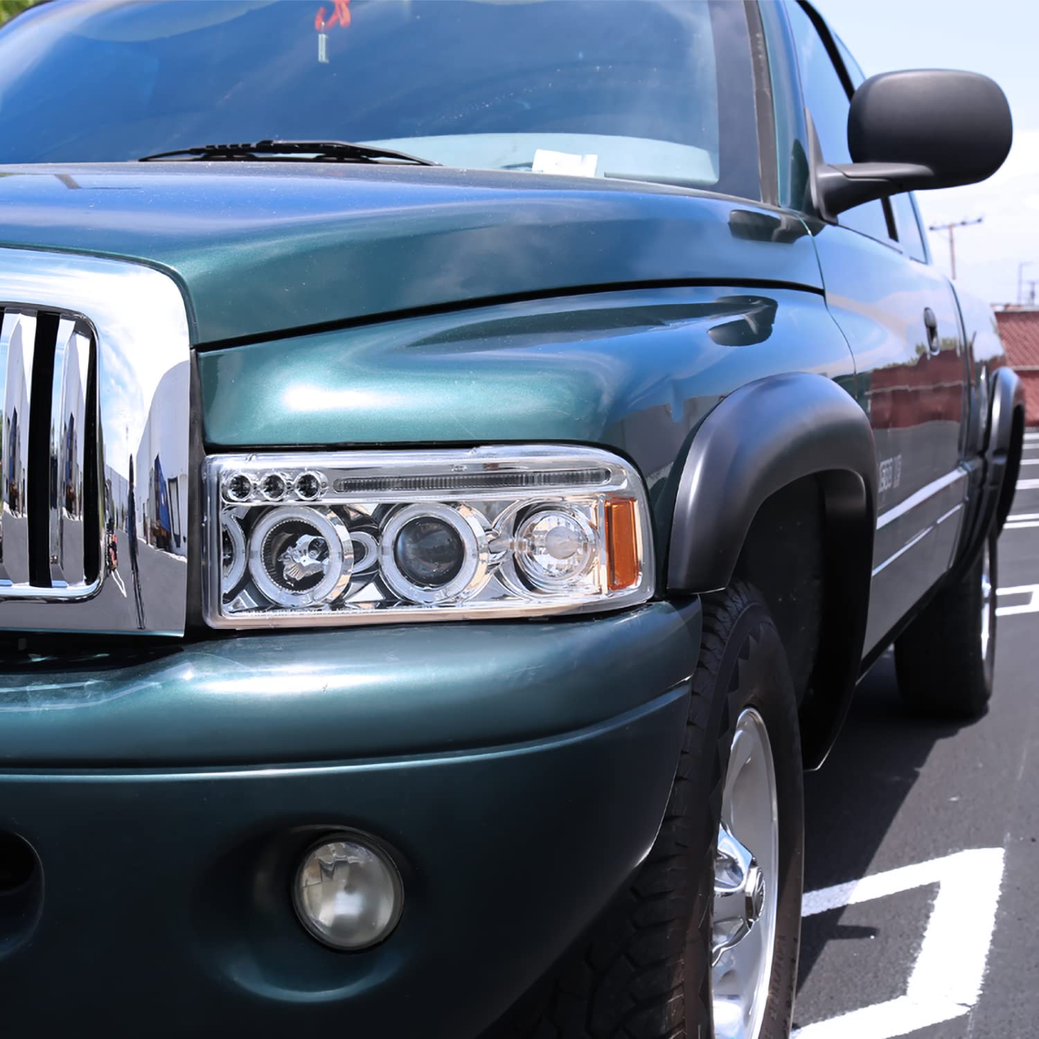 Spec-D Tuning Chrome Housing Clear Lens Projector Headlights Compatible With 1994-2001 Dodge Ram 1500/2500/3500, Left + Right Pair Headlamps Assembly