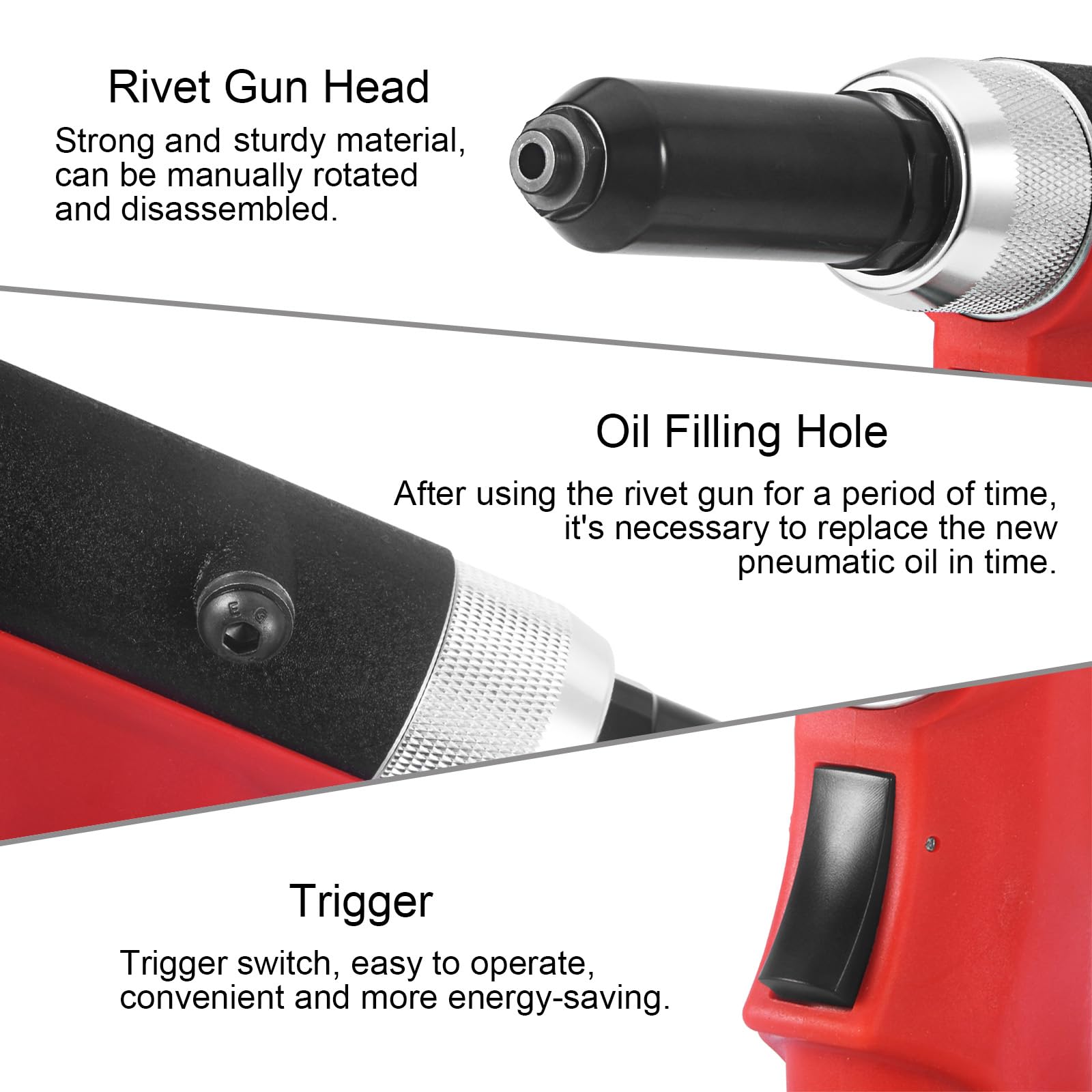 Shiningeyes Heavy Duty Air/Hydraulic Rivet Gun Professional Riveting Tool 1/4'' Air Power Tool No Self Suction Style