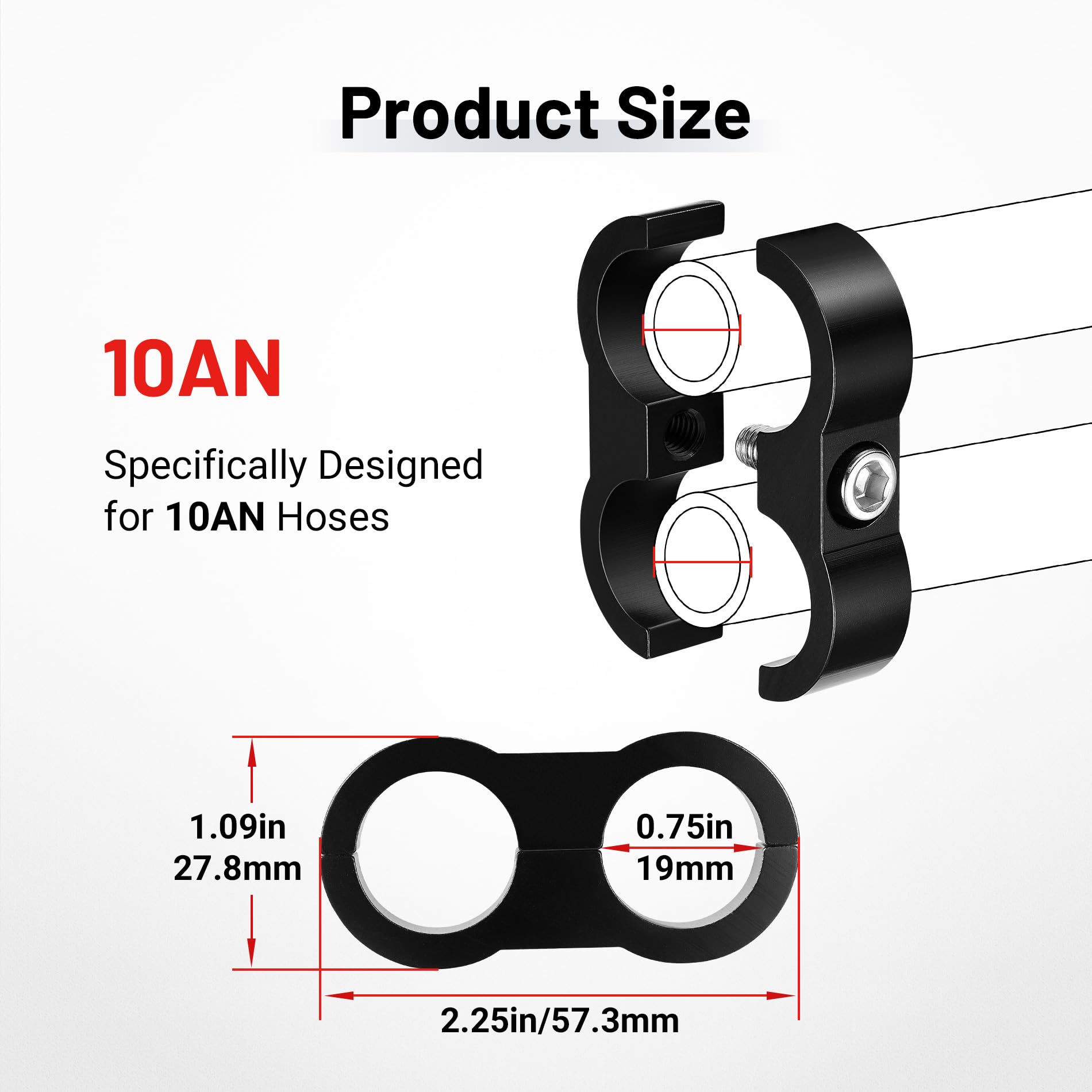 Evil Energy 10An Hose Separator Clamp, An10 Fuel Line Mounting Clamp Aluminum Black 4Pcs