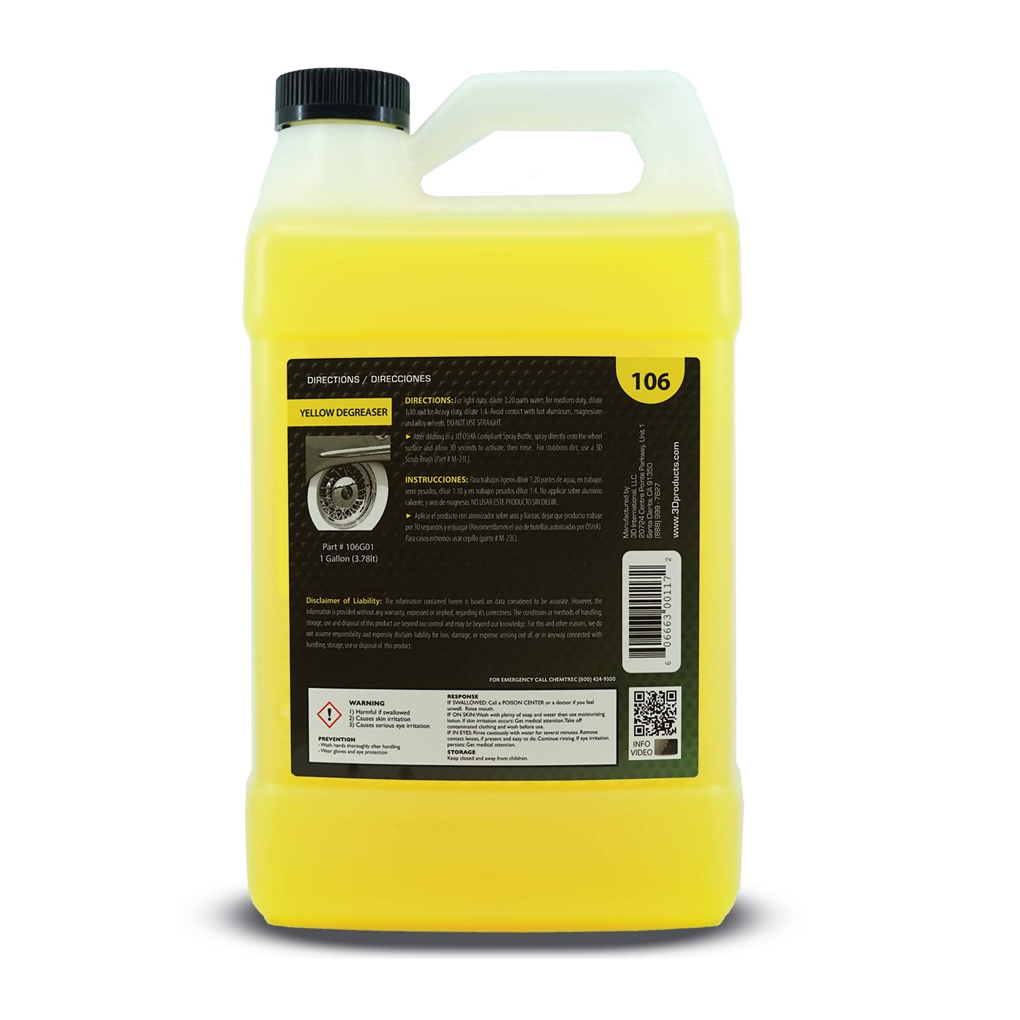 3D Yellow Degreaser Wheel & Tire Cleaner - Safely Removes Brake Dust & Dirt From Wheels & Tires - All-In-One Car Wash Detailing Spray Refill 1 Gallon
