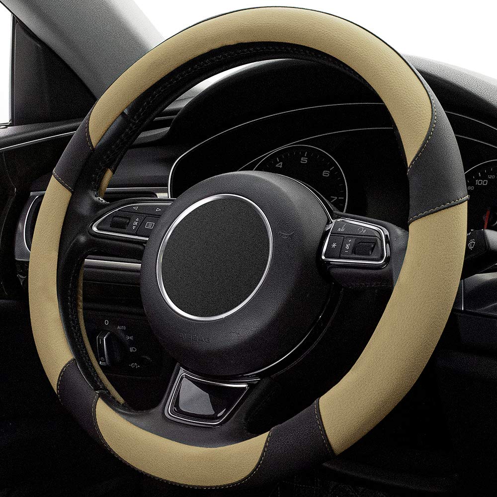 Xizopucy 14Inch Steering Wheel Cover For Prius Civic,S(14-14.25Inch)-Beige Microfiber Leather Breathable, Anti Slip Car Accessor