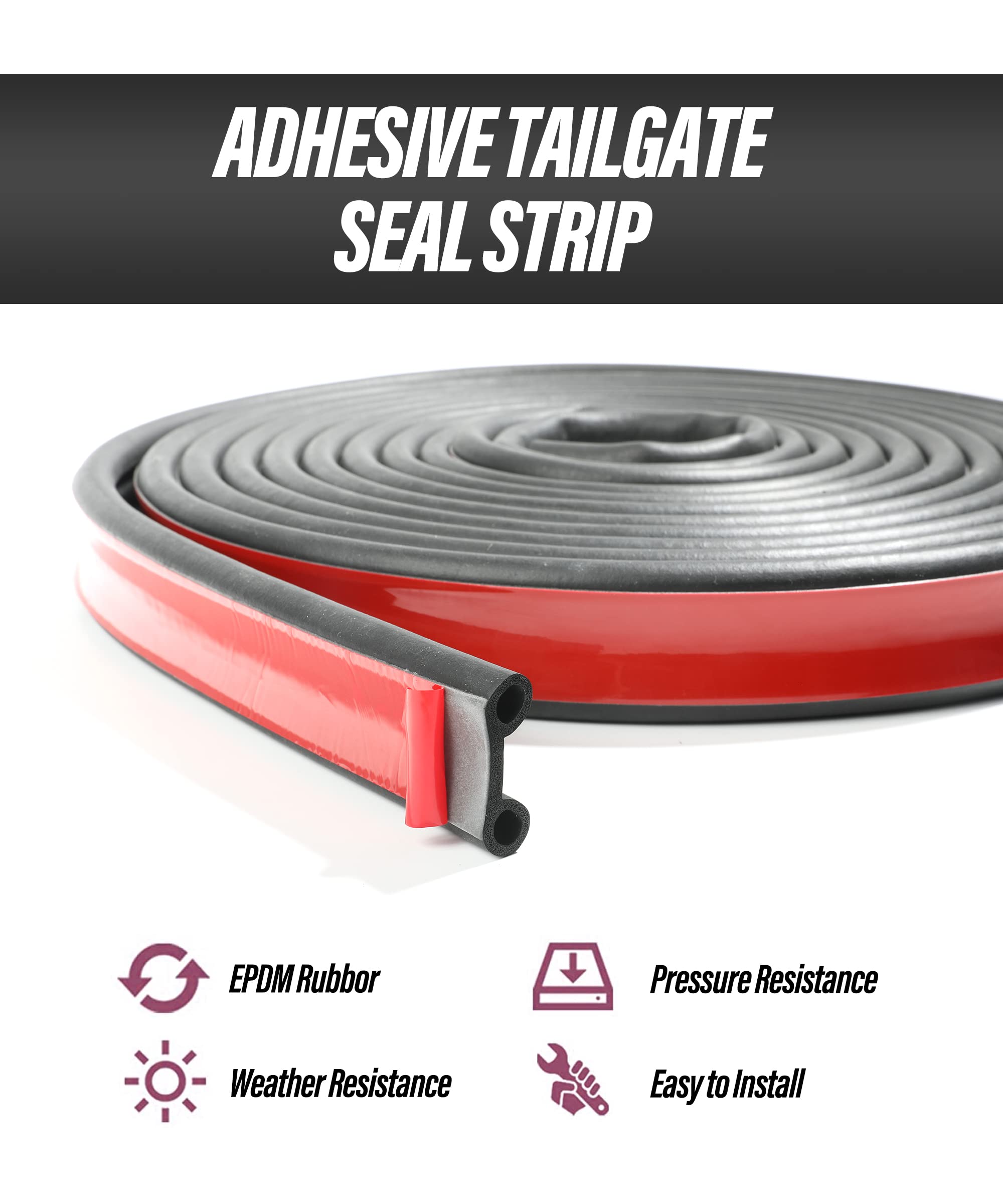 Esewalas 24.5Ft Adhesive Tailgate Seal,Car Door Seal Strip,Automotive Weather Stripping Double-Bulb Tailgate Seal,Rubber Camper Shell Seal,Camper Shell Accessories For Pickups,Trunk Cap,Auto Car