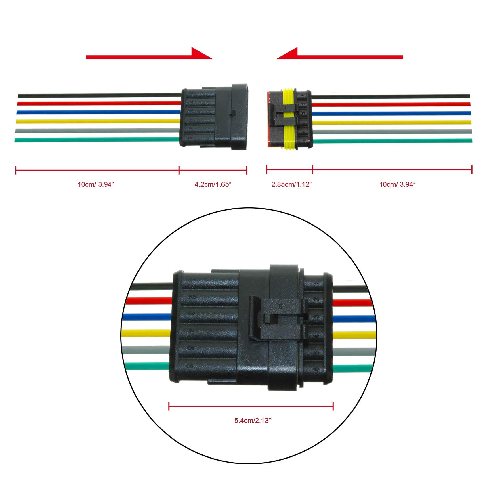 Muyi 5 Sets 6 Pin Wire Connector 18Awg Waterproof Electrical Connectors Kit With 10Cm Pigtail 1.5Mm Series Weatherpack Connector