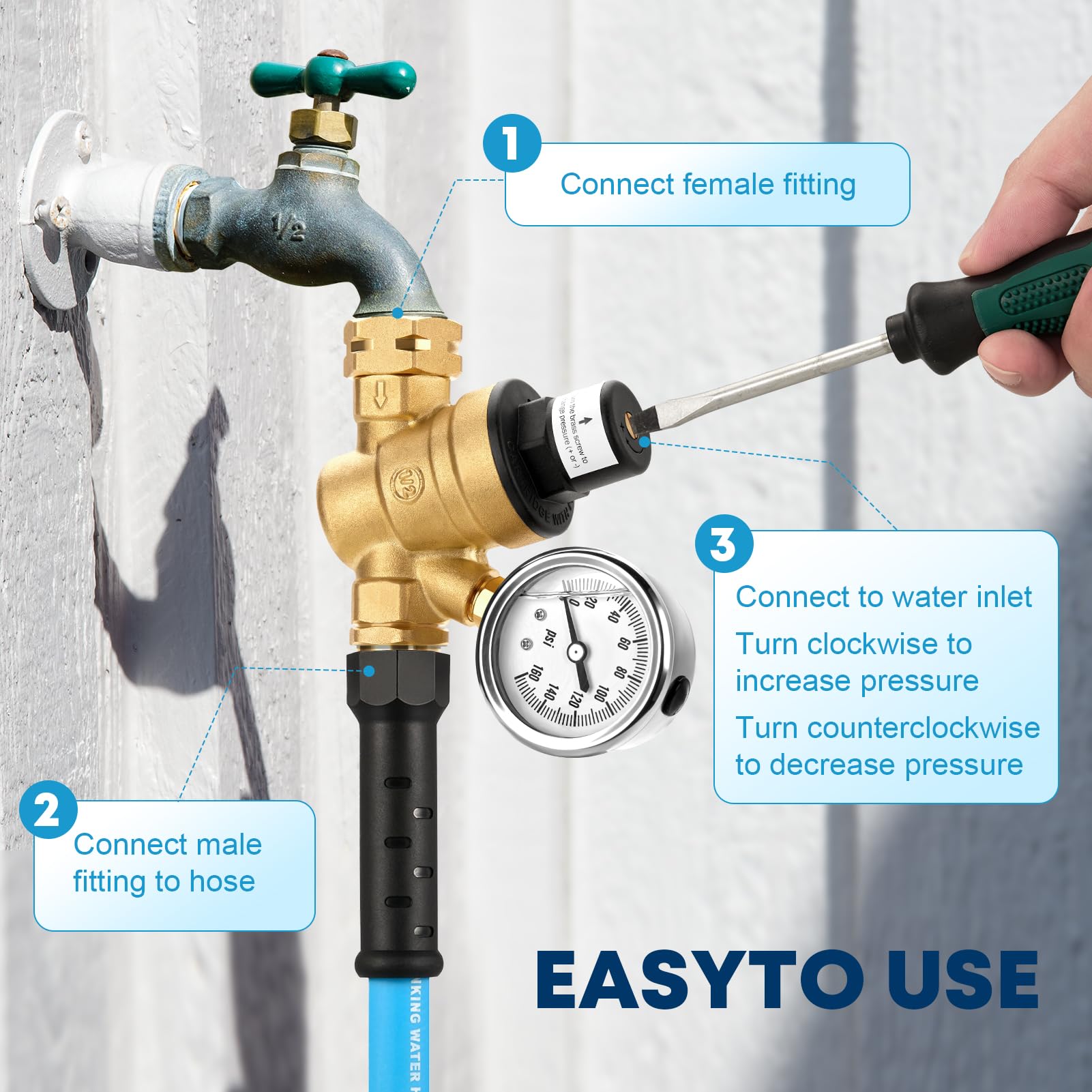 Kohree Rv Water Pressure Regulator, Water Pressure Regulator For Rv Camper Brass Lead-Free Adjustable Water Pressure Reducer Val