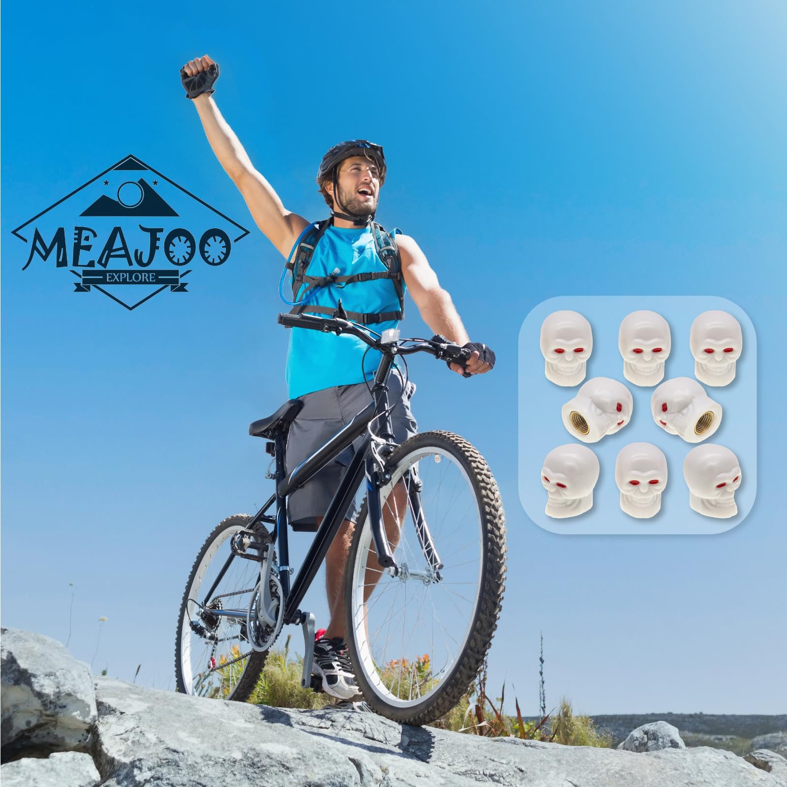 Meajoo 8Pcs Skull Style Tire Valve Stem Caps, With O Rubber Ring, Universal Copper Core Tire Valve Stem Covers For Cars, Suv, Tr