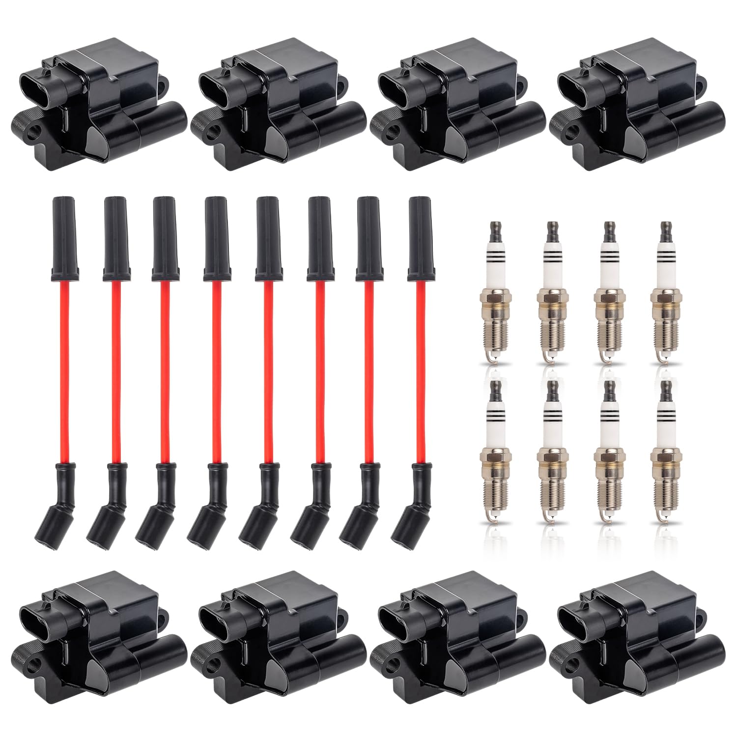 Ena Set Of 8 Square Ignition Coil 8 Platinum Spark Plug And Red Wire Set Compatible With Chevrolet Chevy Gmc Hummer Avalanche Savana 1500 2500 3500 Sierra H2 4.8L 5.3L 6.0L For Uf271 748Ee 41962