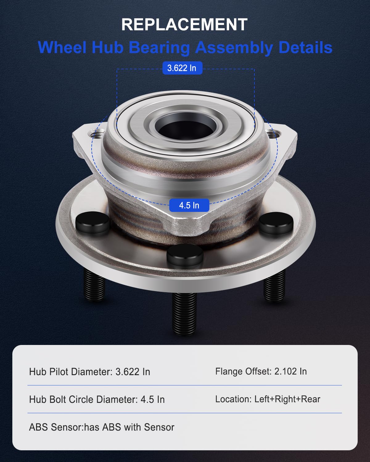 ECCPP Replacement for Wheel Bearing Hub 512326 Hub Bearing Assembly Hub Assemblies Rear Axle 5 Lugs W/ABS Sensor for Hyundai San