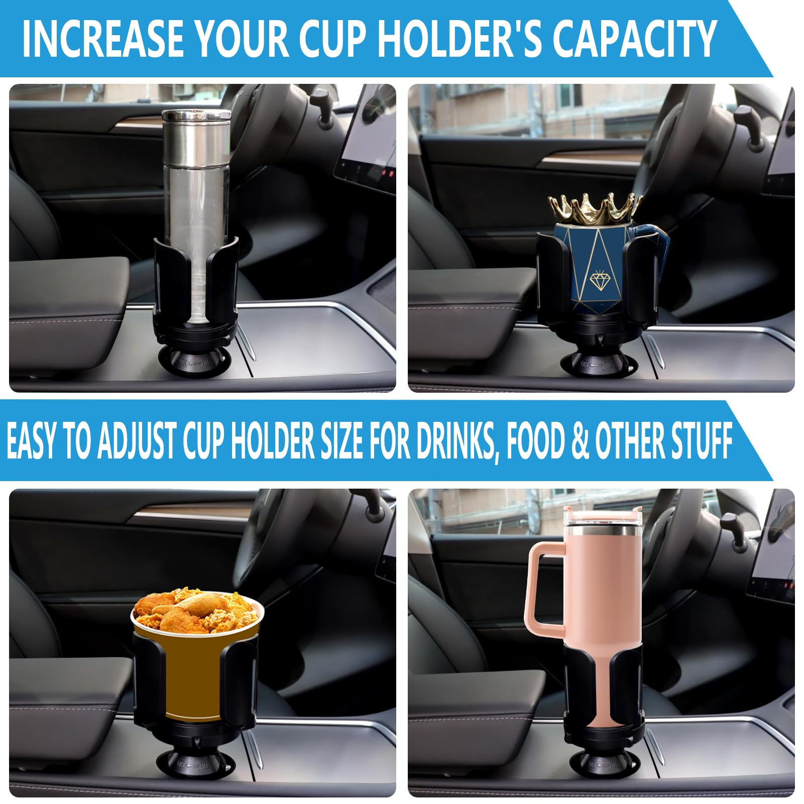 Cup Holder Expander For Car With Adjustable Holder & Base, Compatible With 10 To 64 Oz Yeti Ramblers, Stanley, Hydro Flask, Nalg