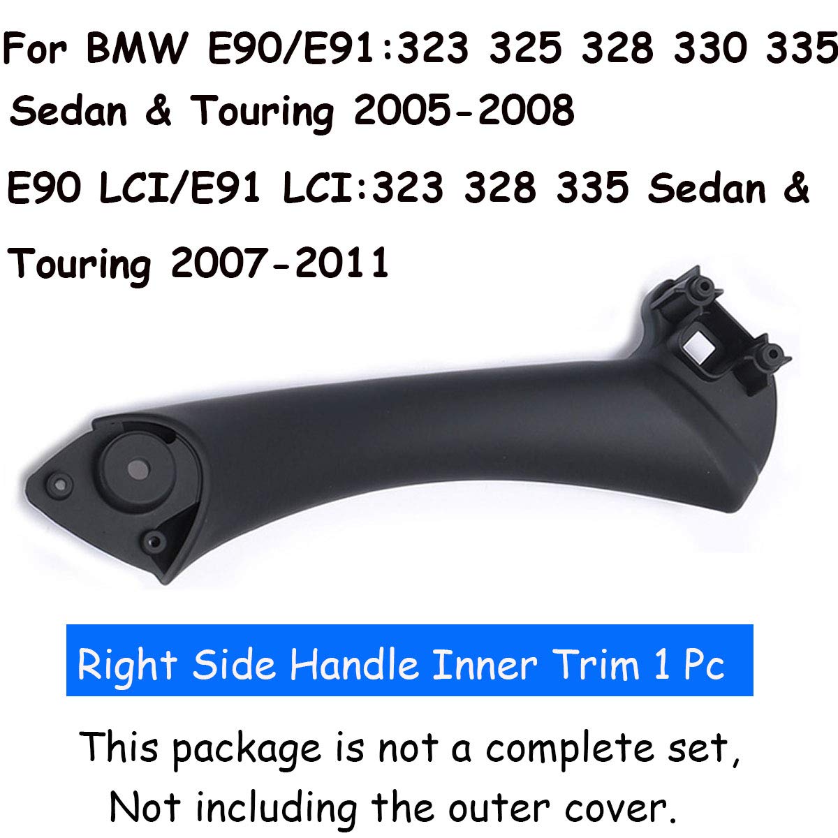 Ttcr-Ii Compatible With Bmw 3 Series Door Handle Covers 2006-2012, Half Part 1 Pc For E90 E91 Door Pull Handle Replacement Fits 323 325 328 330 335 Sedan & Touring (Black, Right Front/Rear)