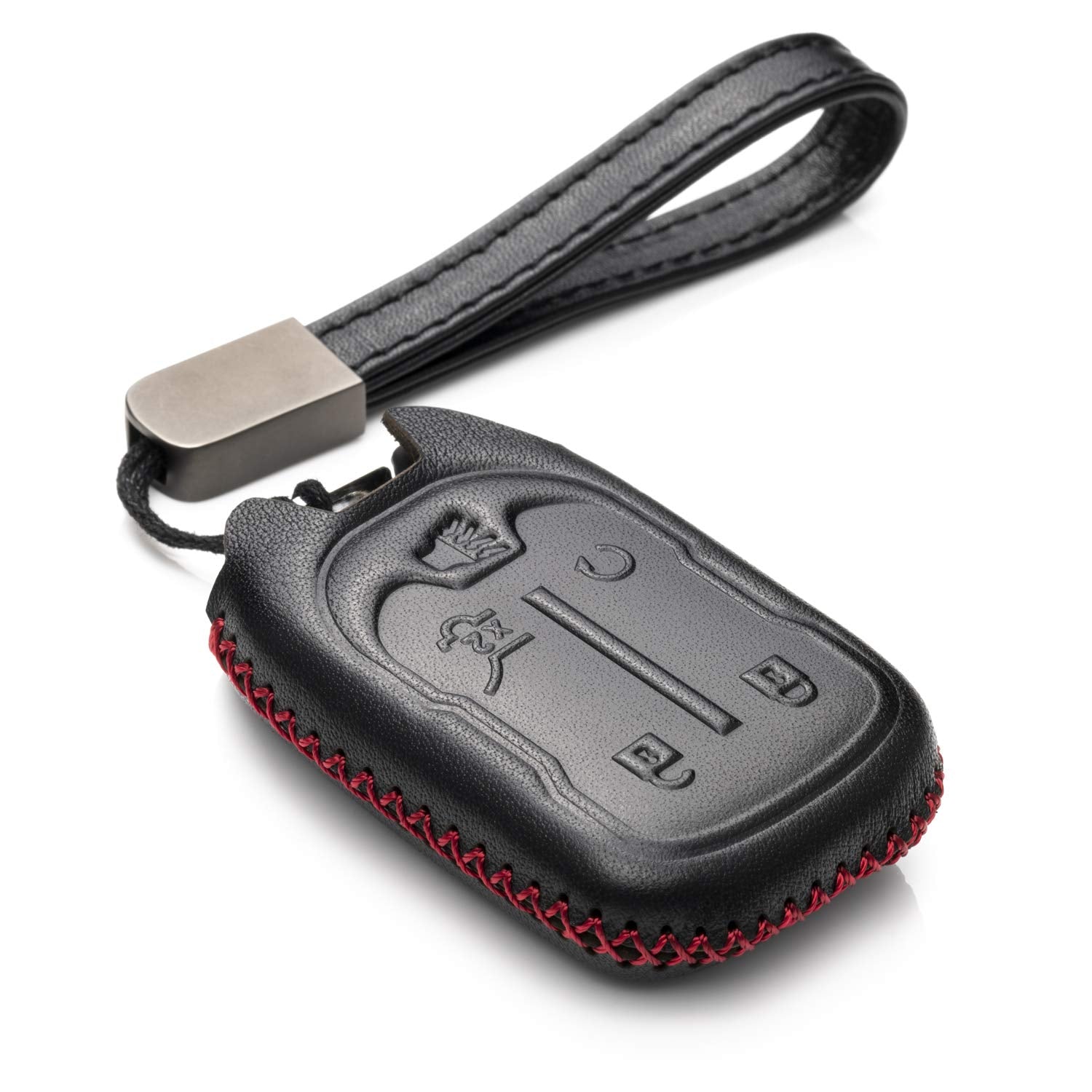 Vitodeco Genuine Leather Smart Key Fob Case With Leather Strap Compatible For Gmc Acadia, Gmc Terrain 2017 - 2023 (5-Button, Bla
