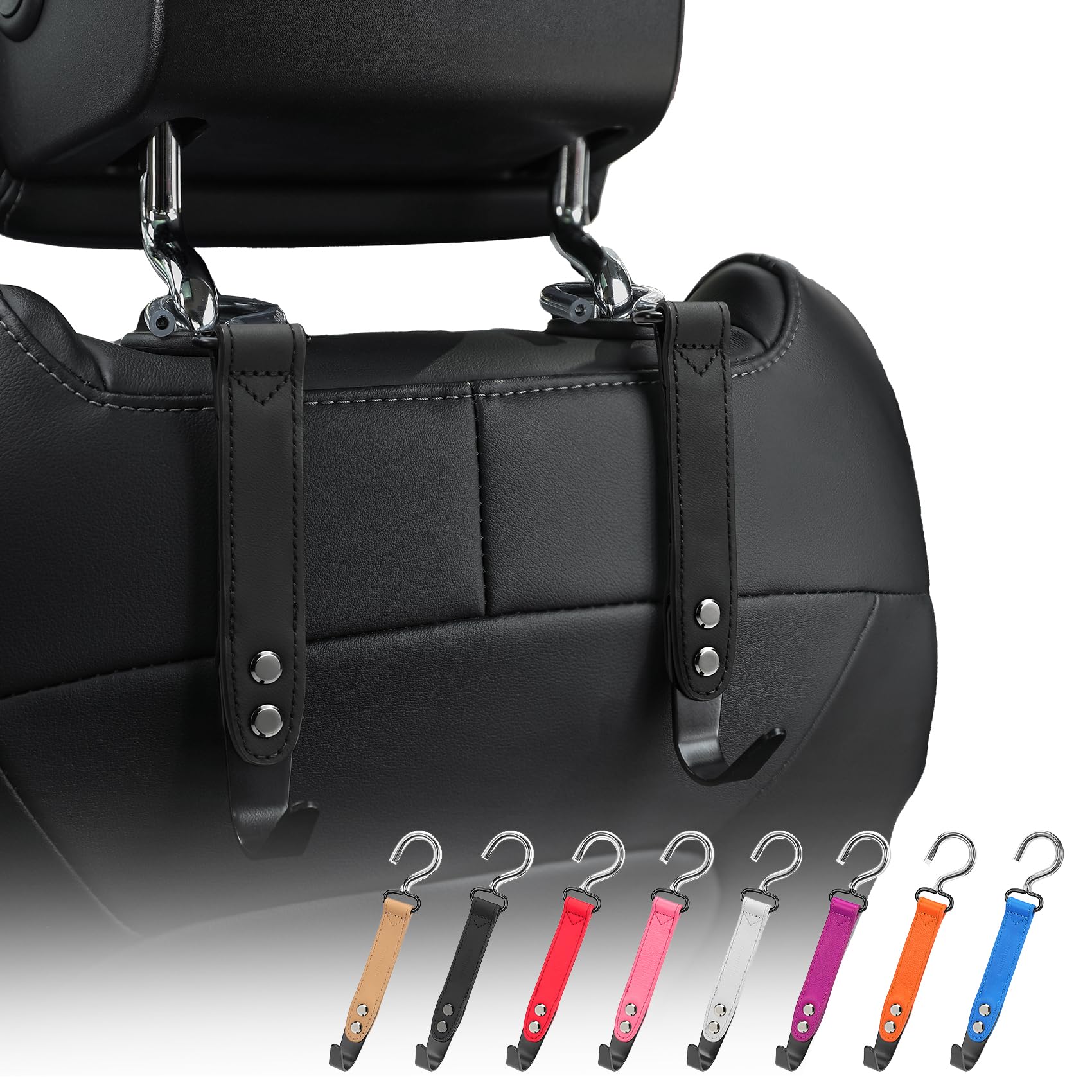 Compuda 2 Pack Car Hook Holder Leather Headrest Hooks For Purses And Bags,Sus304 Car Hook(Blue)