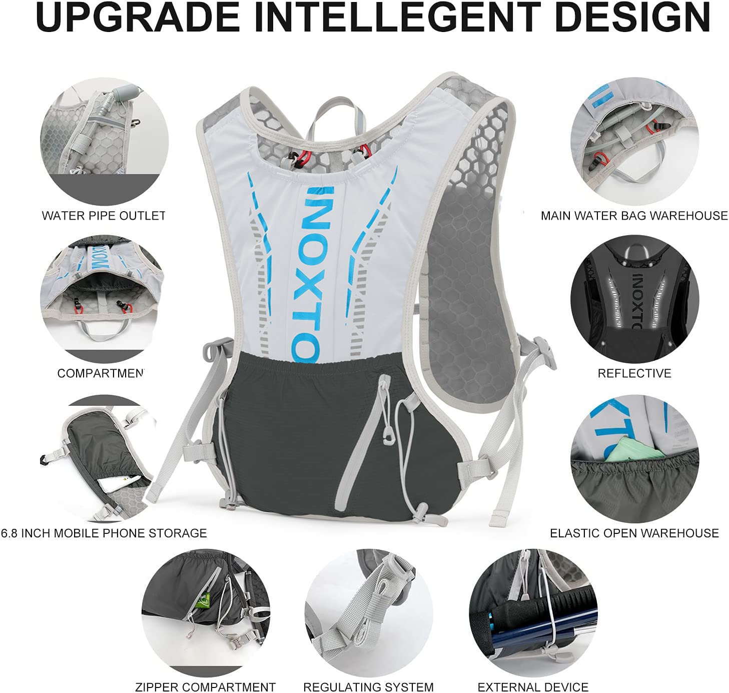 Inoxto Hydration Vest Backpack,Lightweight Insulated Pack With 1.6L Water Bladder Bag Daypack For Hiking Trail Running Cycling Race Marathon For Women Men