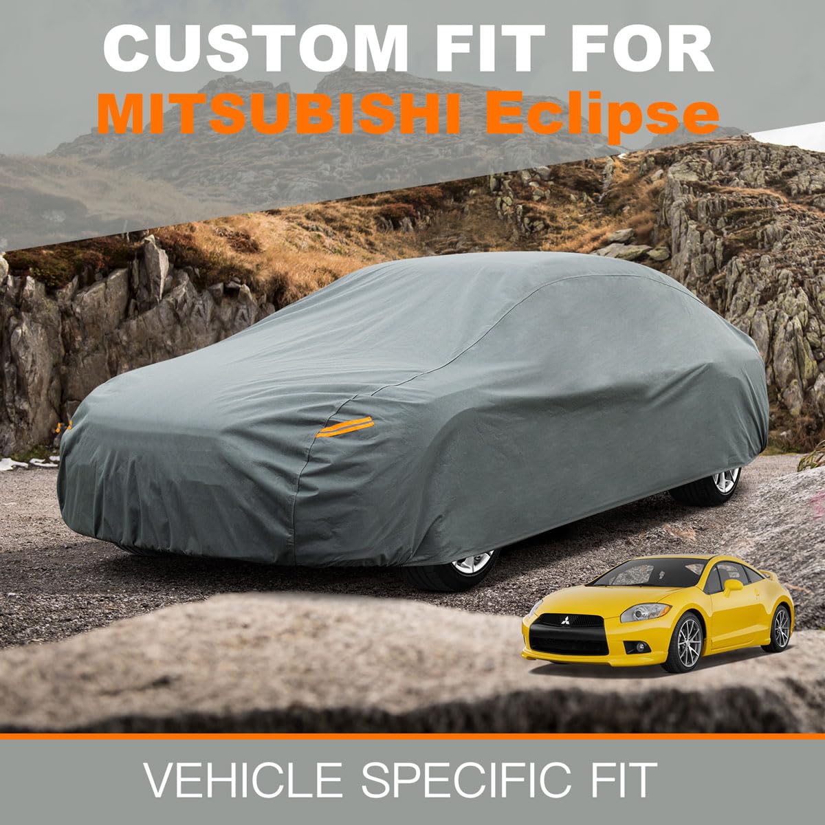 Kayme Heavy Duty Car Cover Custom Fit Mitsubishi Eclipse (1990-2012) Waterproof All Weather For Automobiles, Full Exterior Cover