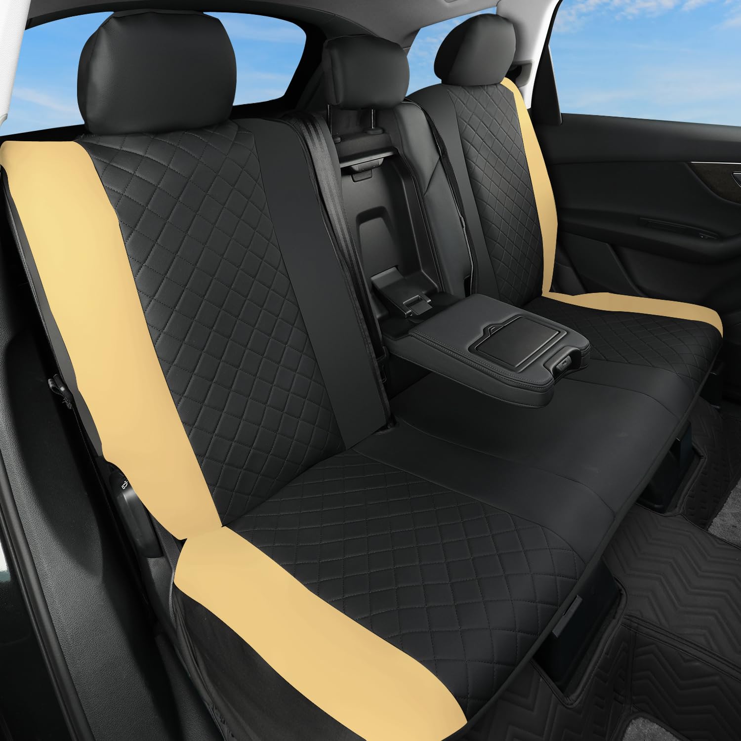 GIANT PANDA Rear Bench Back Seat Cover for Cars, SUV (Beige)