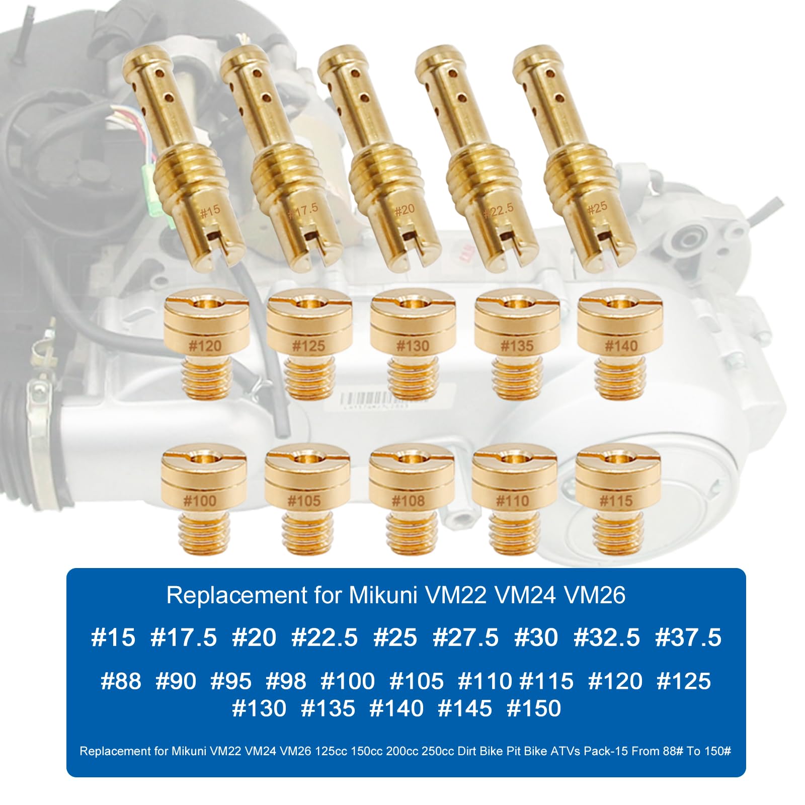 Syowada 25 Pcs Carburetor Main Jet Kit Replacement For Mikuni Vm22 Vm24 Vm26 Carburetor Used On 125Cc 150Cc 200Cc 250Cc Engine Motorcycle Dirt Pit Bike (25 Pcs)