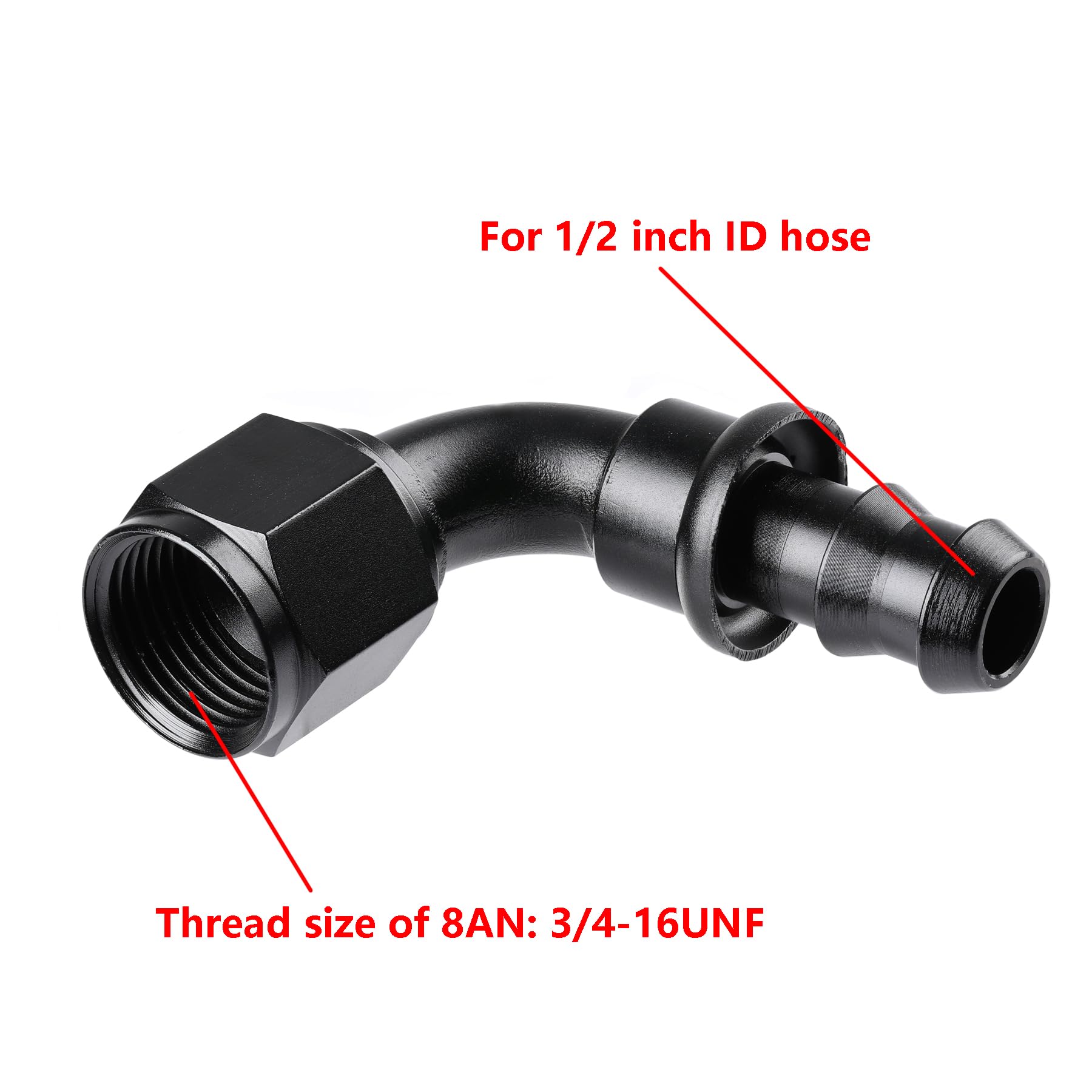 Ucreative 8AN 90 Degree Push Lock Hose Fitting End Black 2PCS