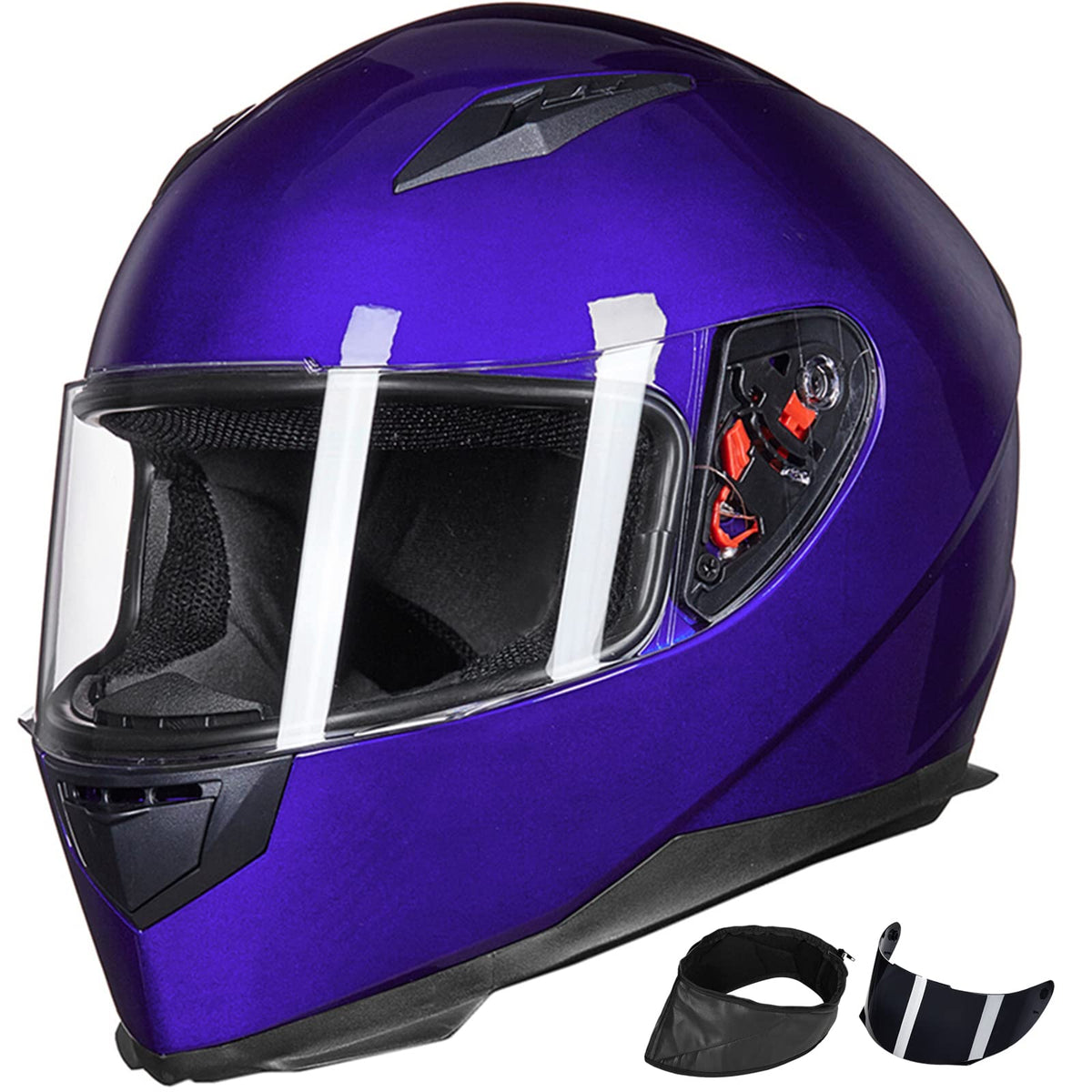 Ilm Full Face Motorcycle Street Bike Helmet With Removable Winter Neck Scarf + 2 Visors Dot Model-Jk313 (L, Blue)