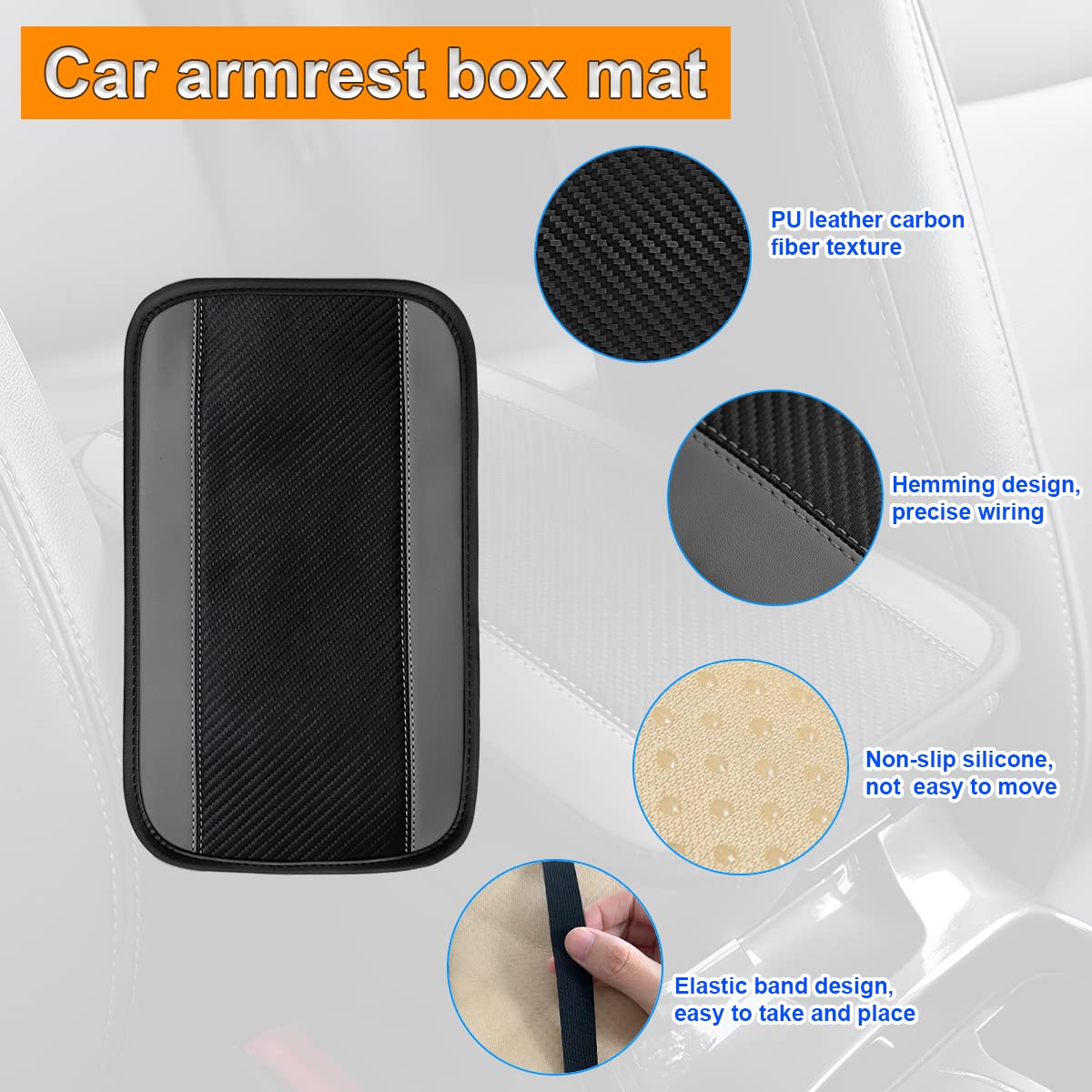 8Sanlione Car Center Console Cover, 12.6X7.5 Pu Leather Car Armrest Cover Universal Waterproof Center Console Pad, Car Accessories Interior Protection For Cars, Vehicles, Suvs (Gray)