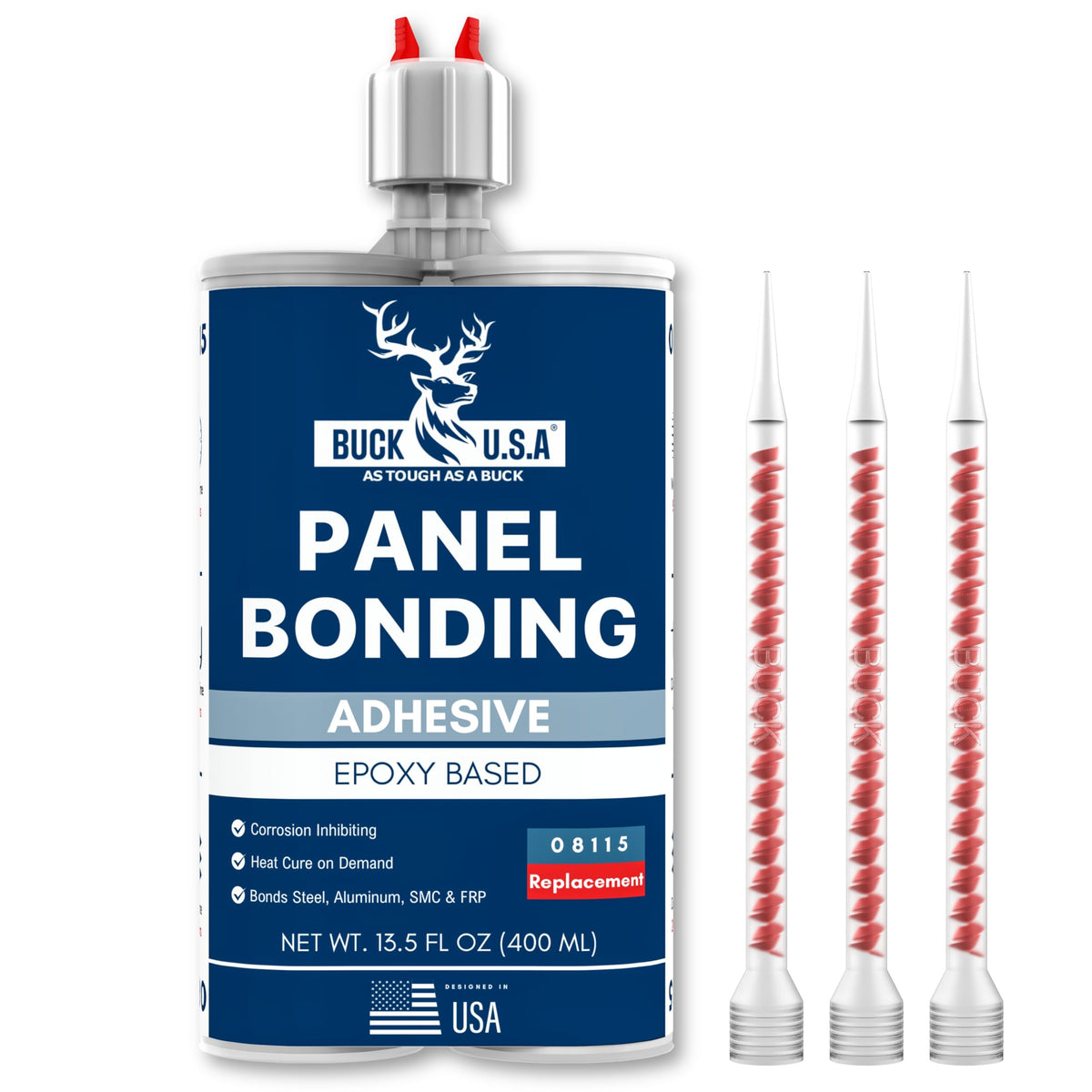 Buck Panel Bonding Adhesive, Two-Part Epoxy, 400 ml/13.5 fl oz Cartridge, 08115 Replacement, Heavy-Duty Metal Glue for Automotiv
