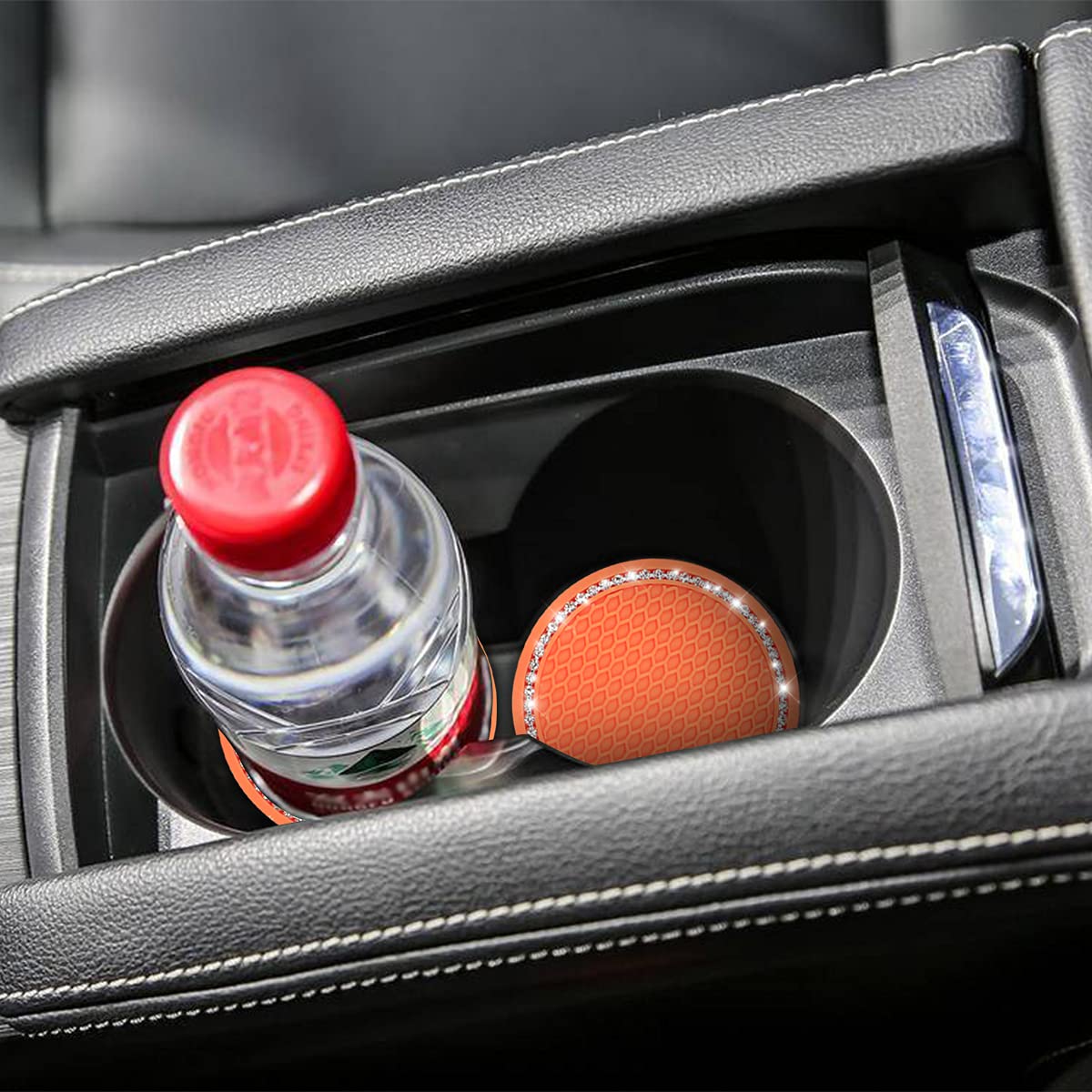 2Pcs Universal Bling Car Cup Coaster,Rhinestone Car Accessories 2.75 Inch Car Cup Holder Insert Mat Pad Set,Suitable For Most Car Interior (Orange)