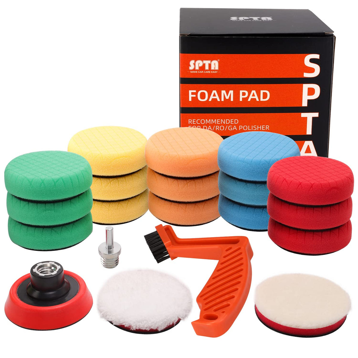 Spta Drill Polishing Pads Kit, 20Pcs 3Inch (80Mm) Car Foam Polishing Buffing Pads, Wool Pads, Multifunctional Cleaning Brush, Ba
